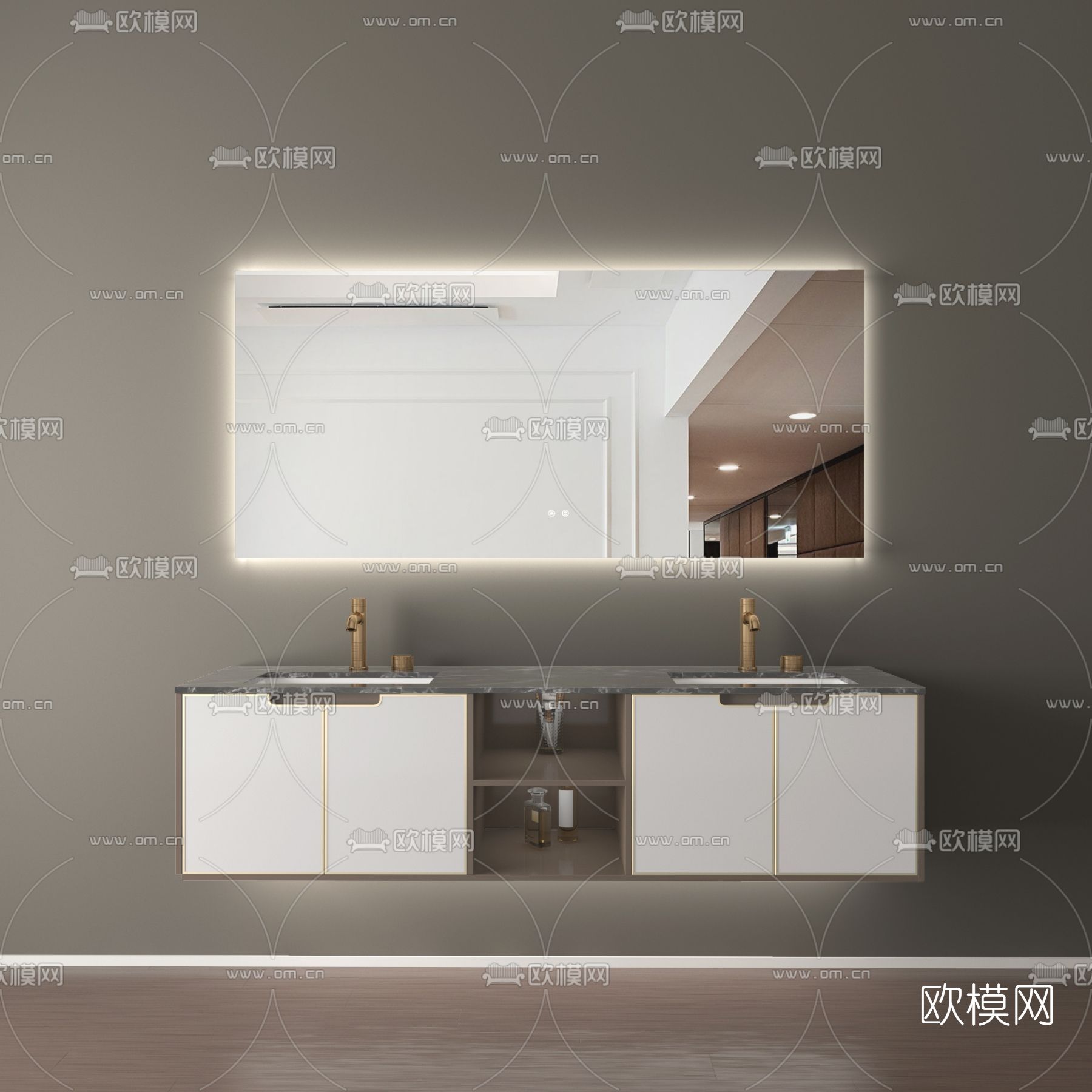 简欧浴室柜 洗手台3d模型下载（渲染图2）