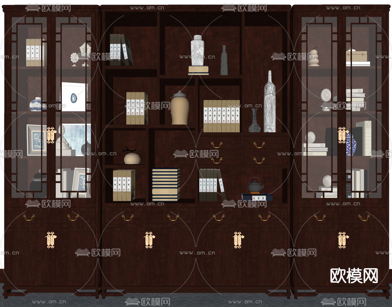 中式书柜su模型下载（渲染图2）