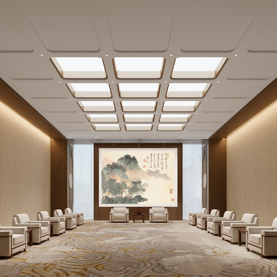  新中式会客室 接待室su模型 