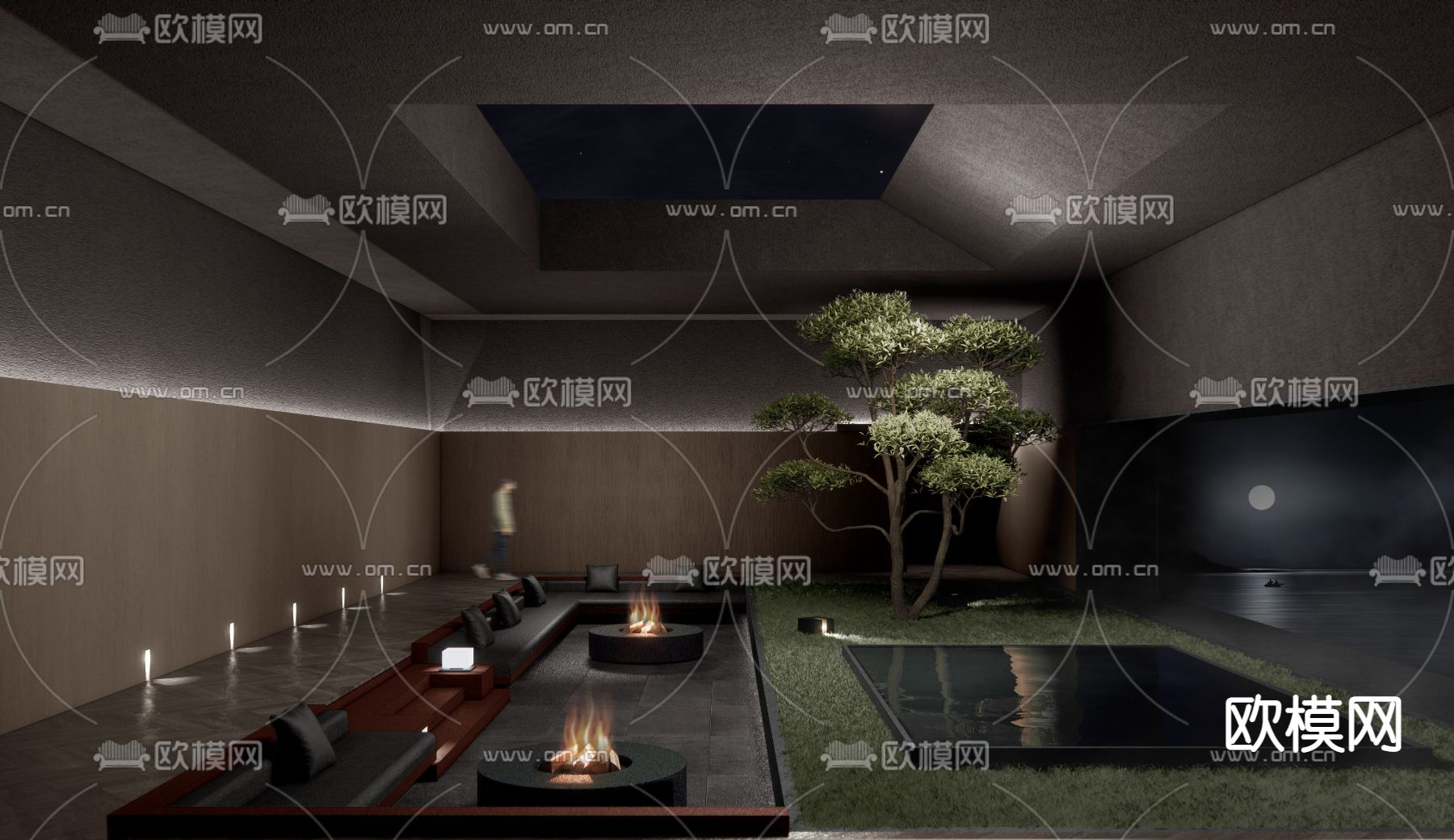 现代酒店中庭休息区su模型下载（渲染图1）