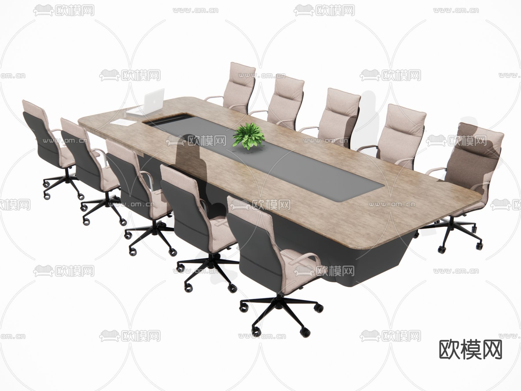 现代会议桌su模型下载（渲染图1）
