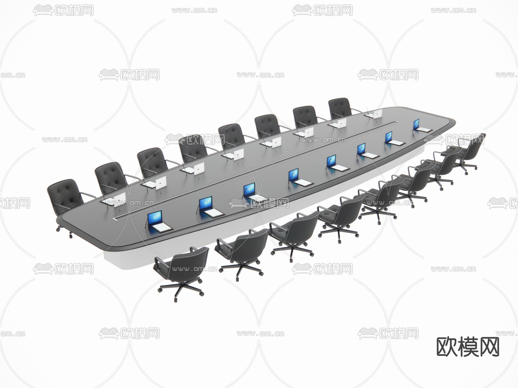 现代会议桌su模型下载（渲染图1）