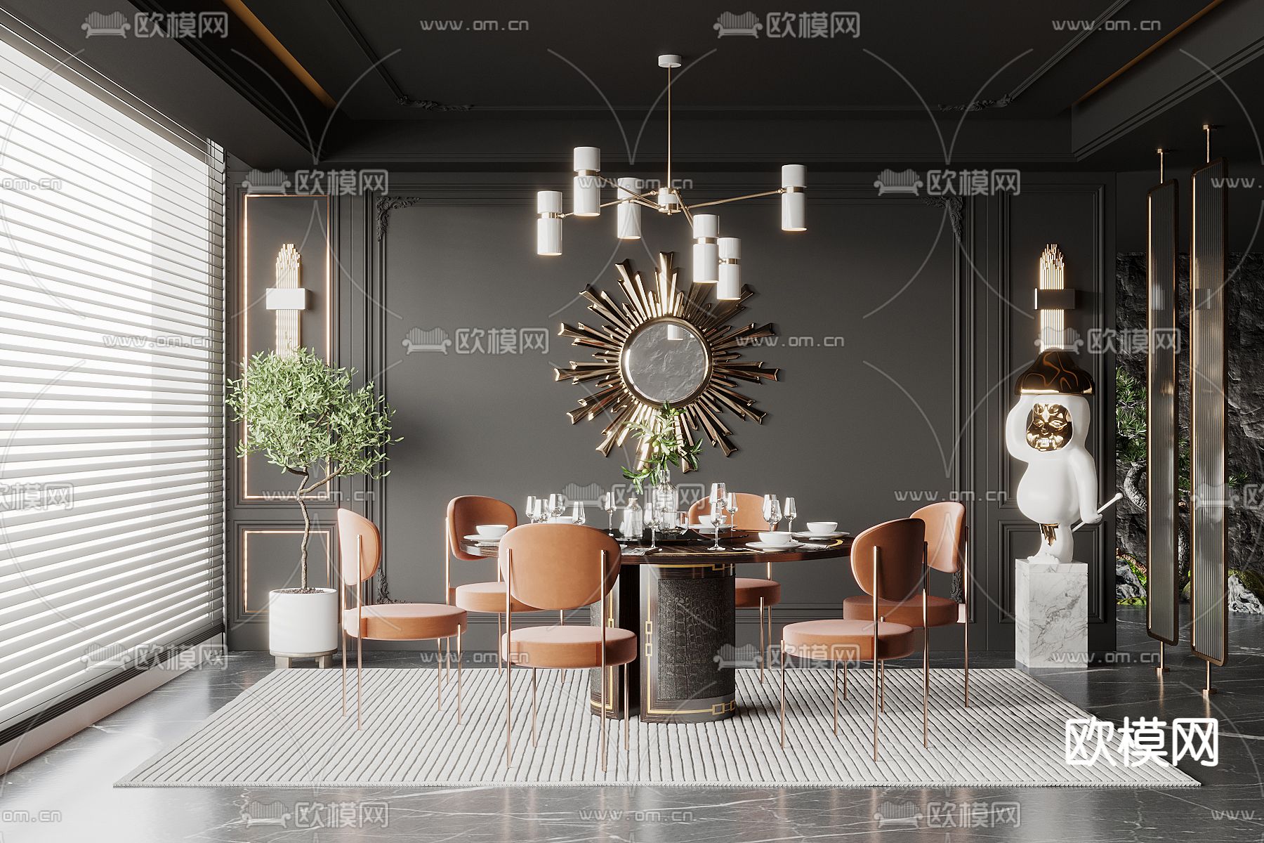 简欧餐厅3d模型下载_ID12211862_3dmax免费模型-欧模网