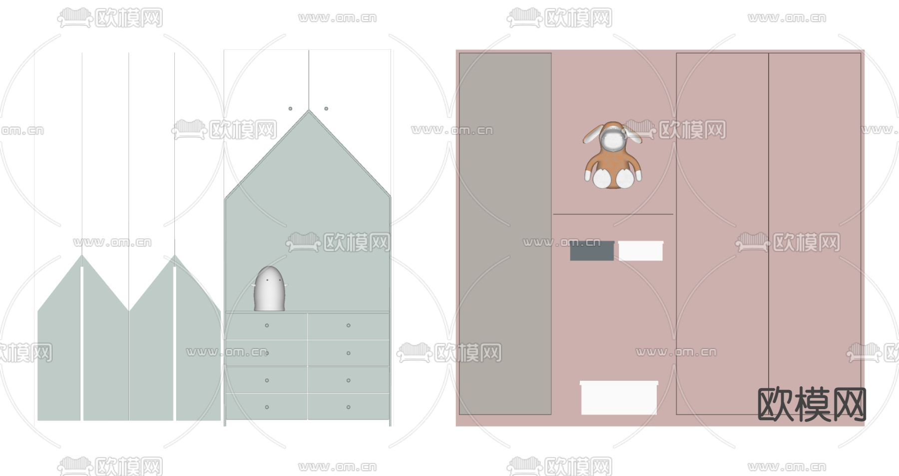 现代儿童衣柜su模型下载（渲染图2）