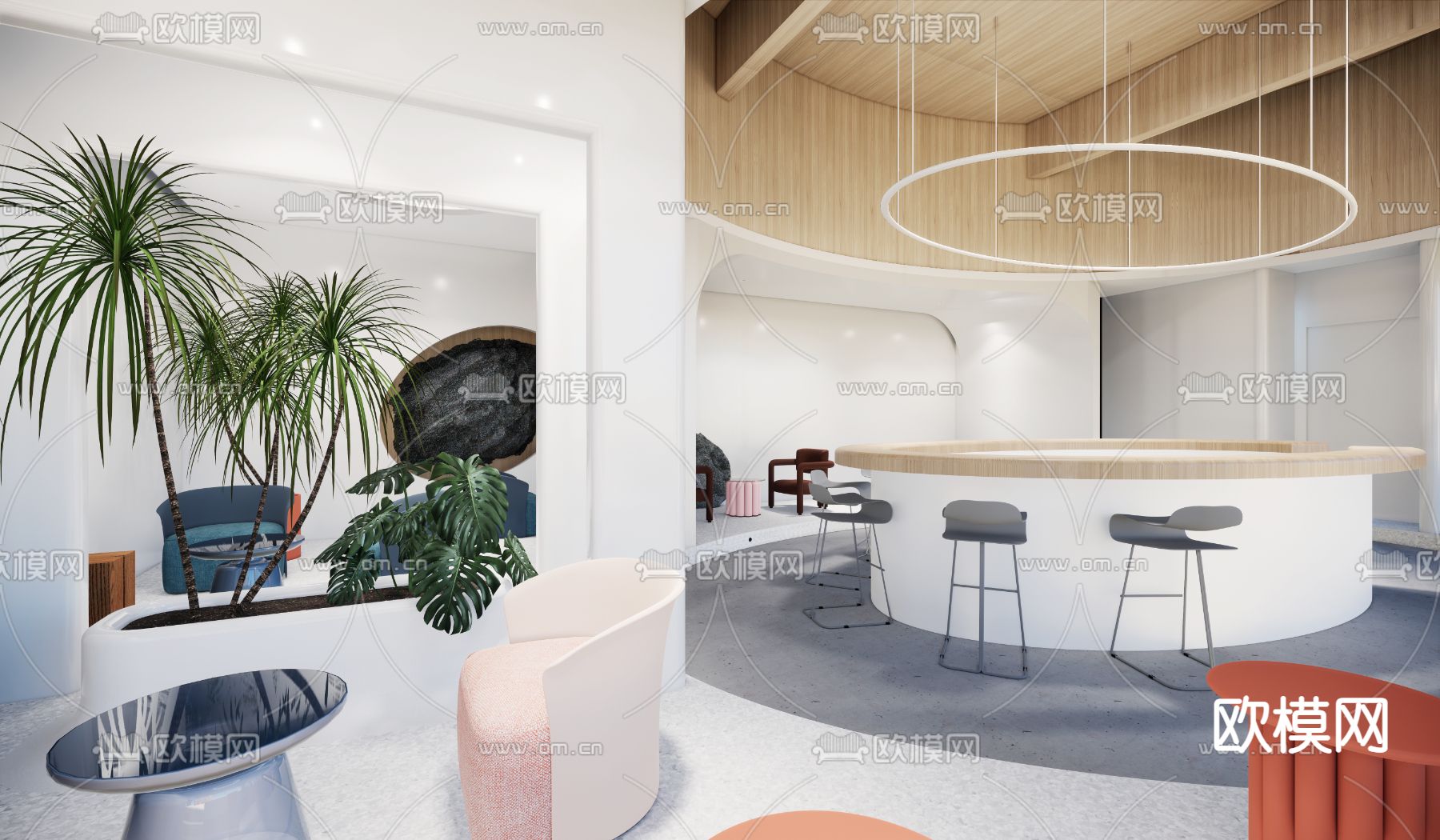 现代奶茶店 网红店su模型下载（渲染图1）