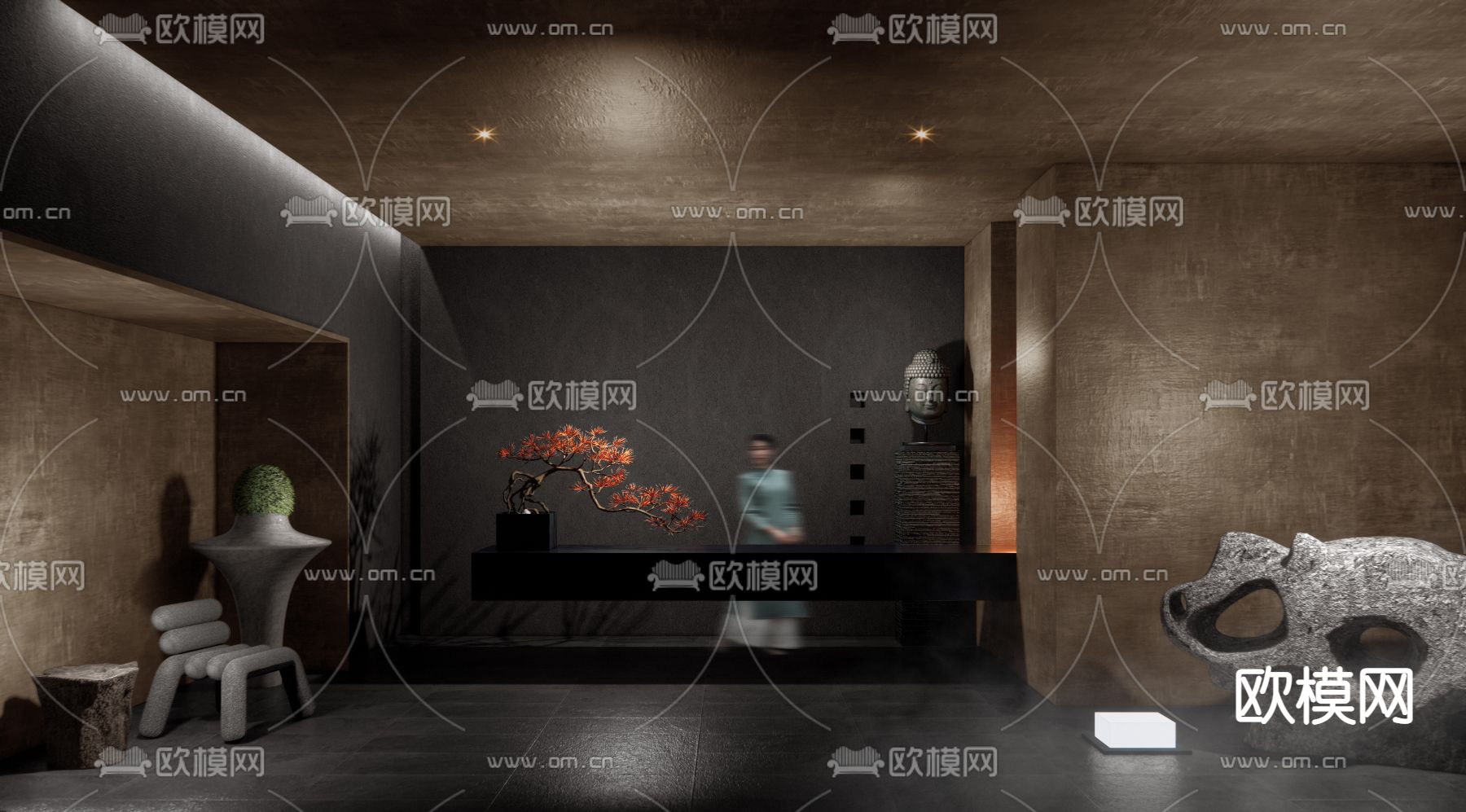 新中式民宿前台接待su模型下载（渲染图1）