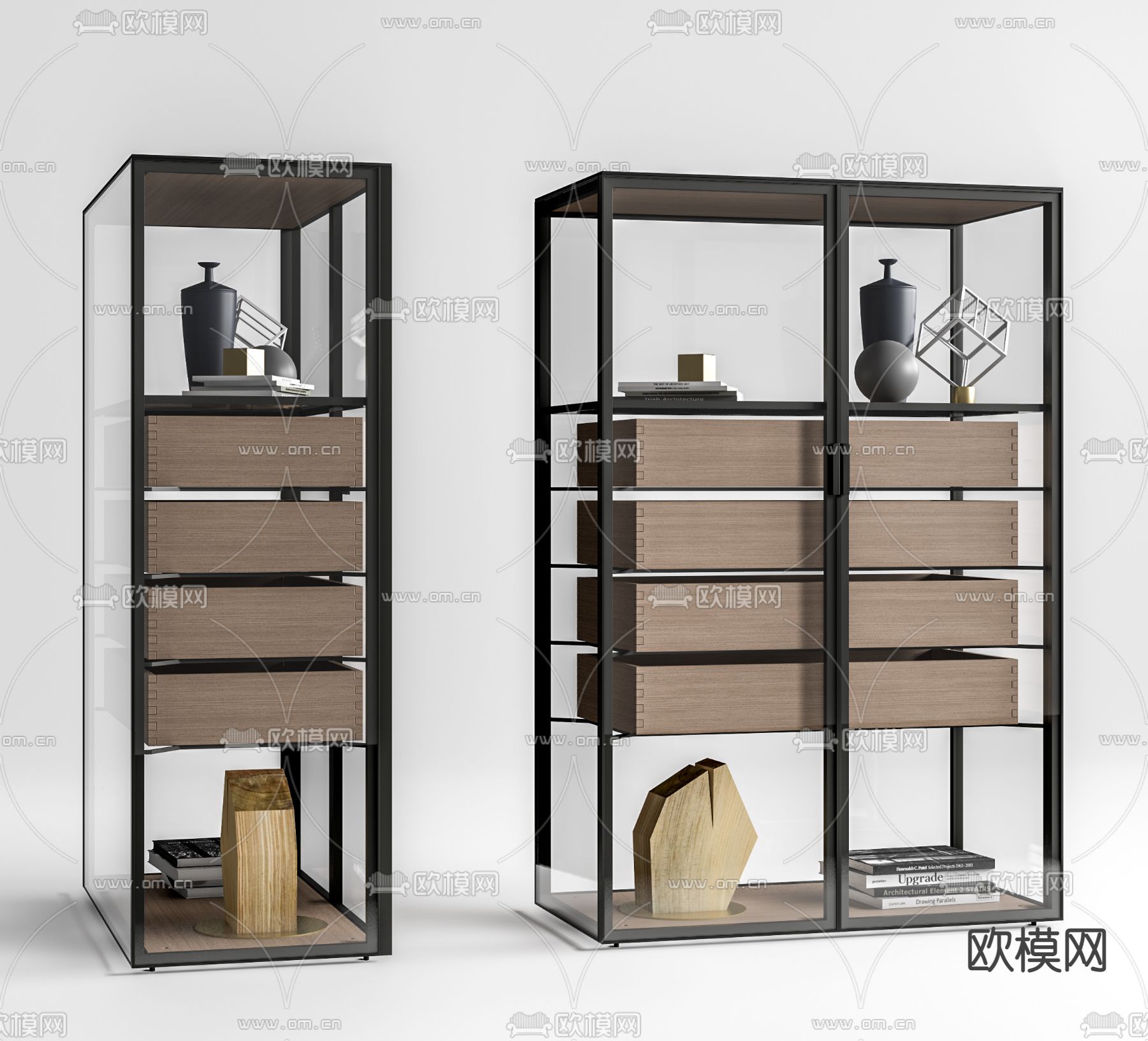 现代玻璃书柜 陈列柜su模型下载（渲染图2）