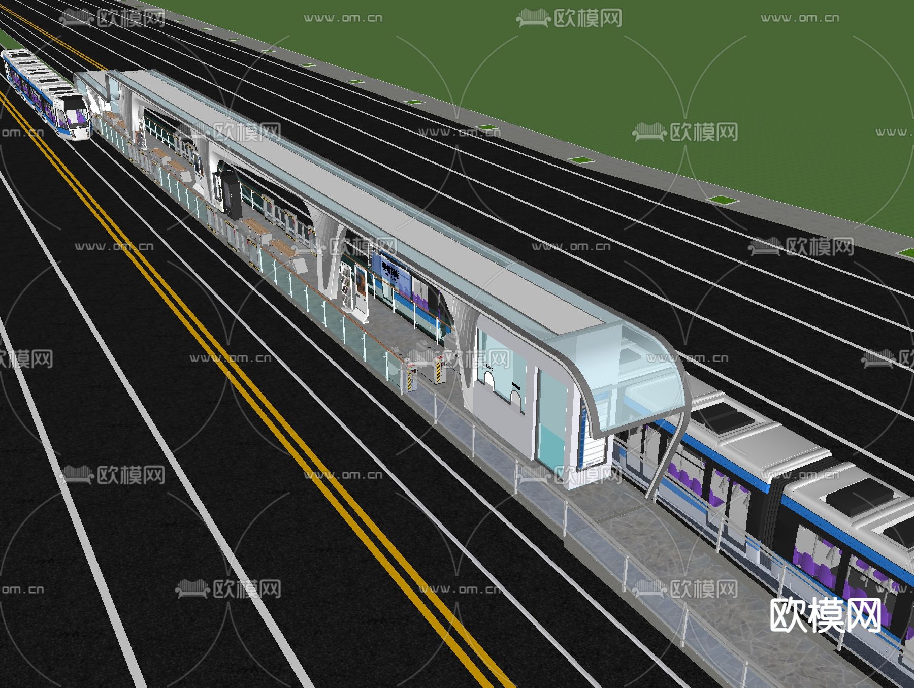 现代交通建筑地铁站su模型下载（渲染图2）