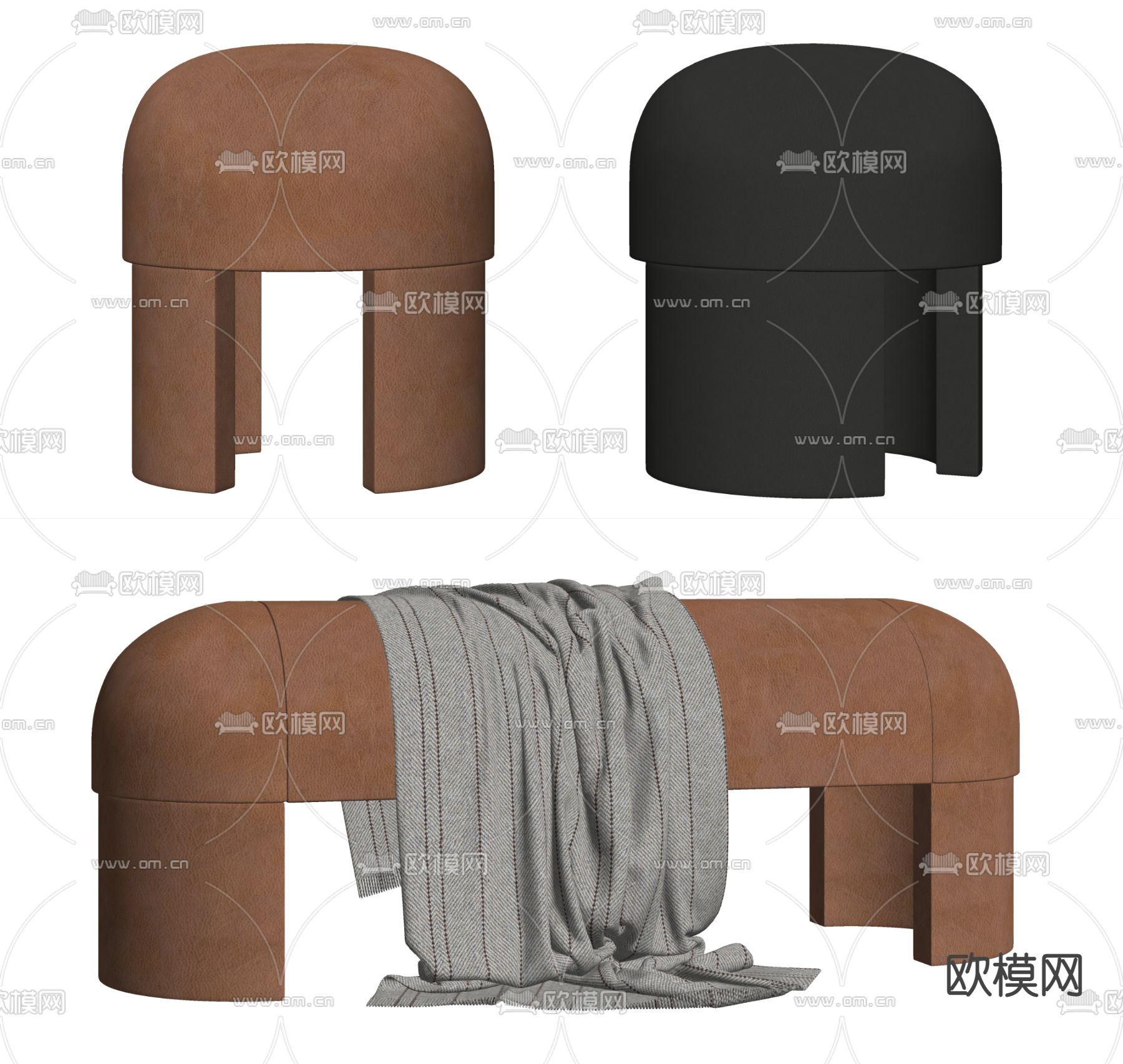 现代矮凳 床尾凳su模型下载（渲染图4）