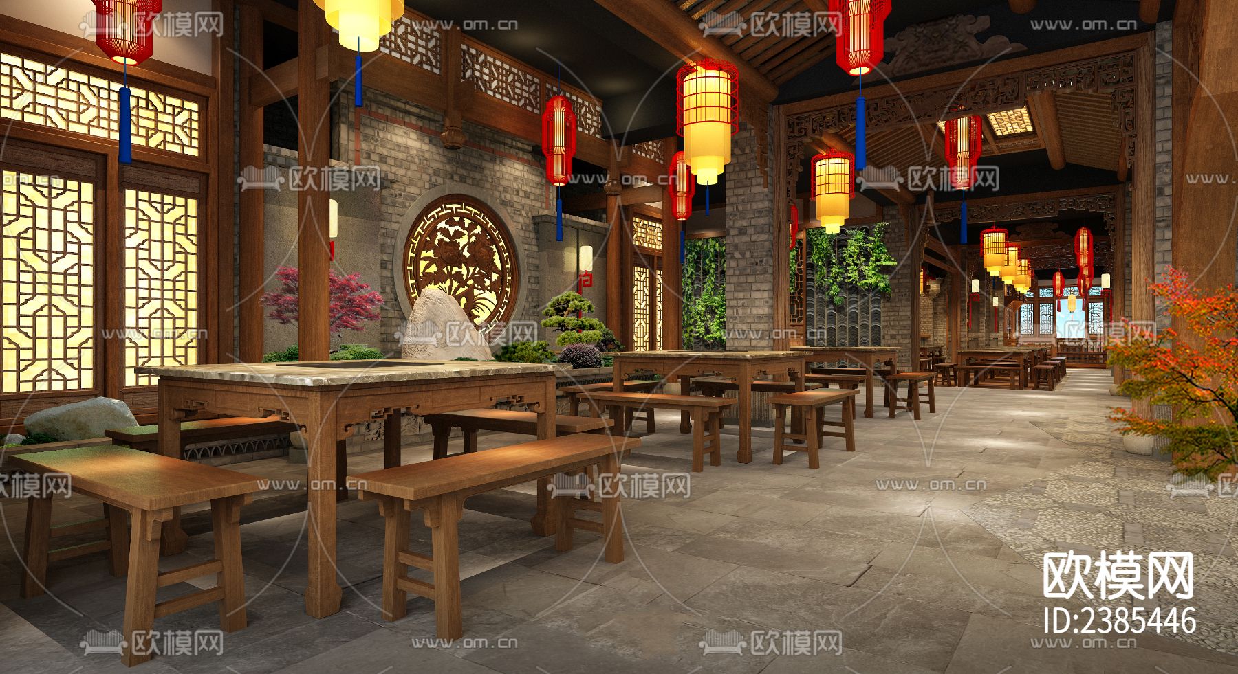 中式 徐州凯爷火锅店擦施工图下载（渲染图4）