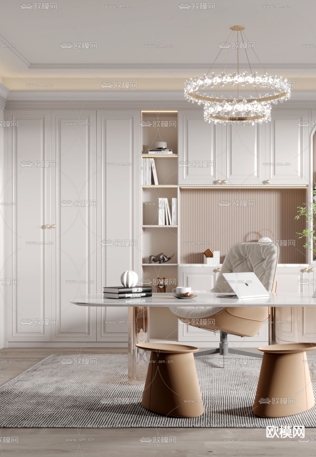 美式书房3d模型下载（渲染图2）