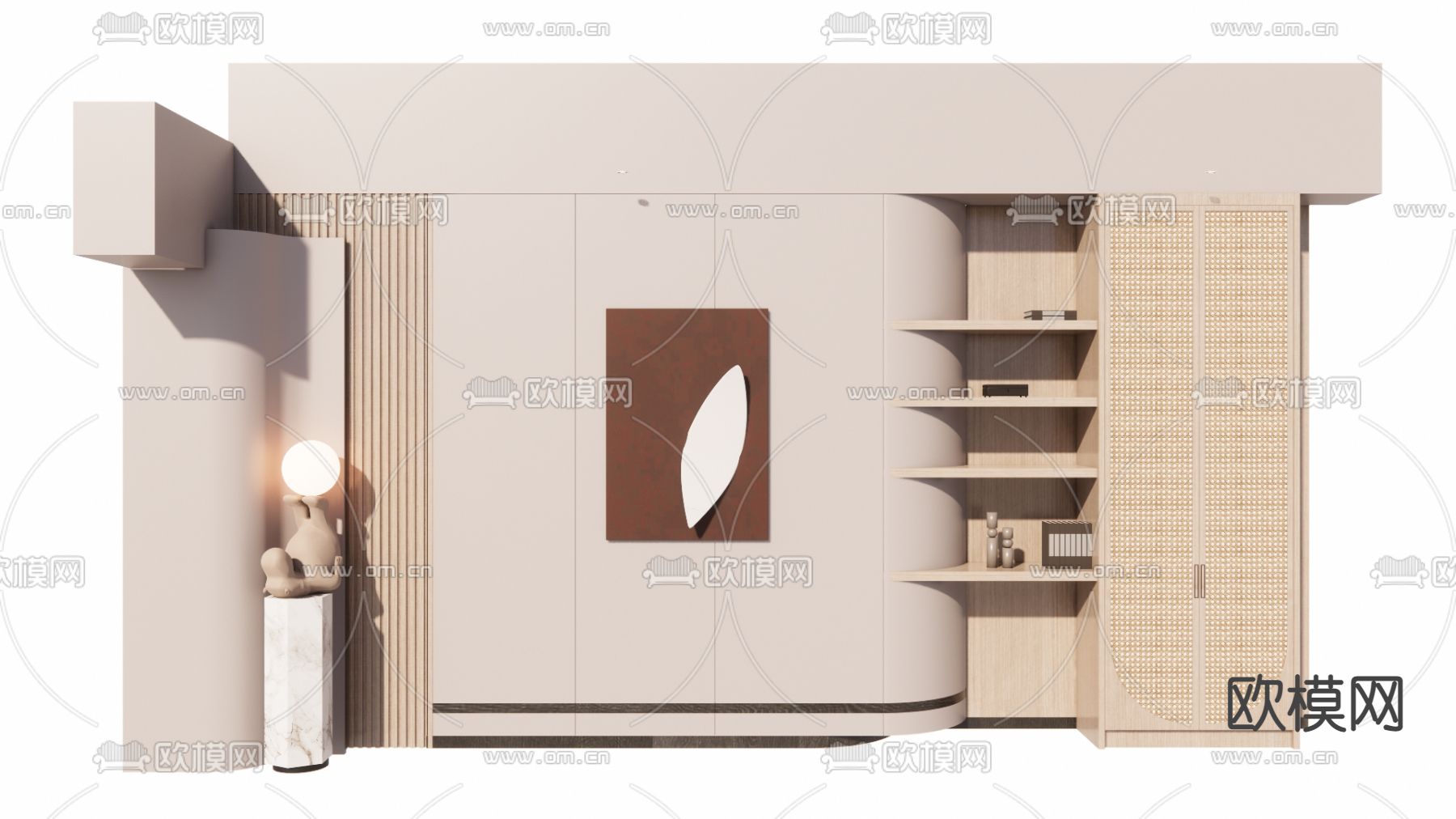 侘寂风藤编背景墙su模型下载（渲染图1）