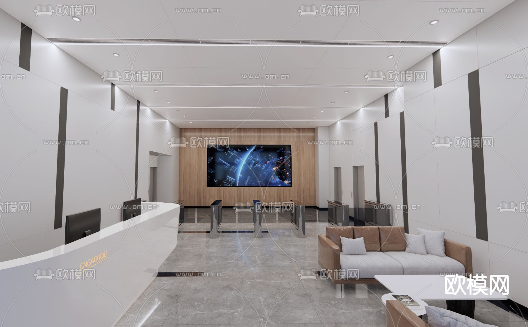 现代办公室前台 接待处su模型下载（渲染图1）