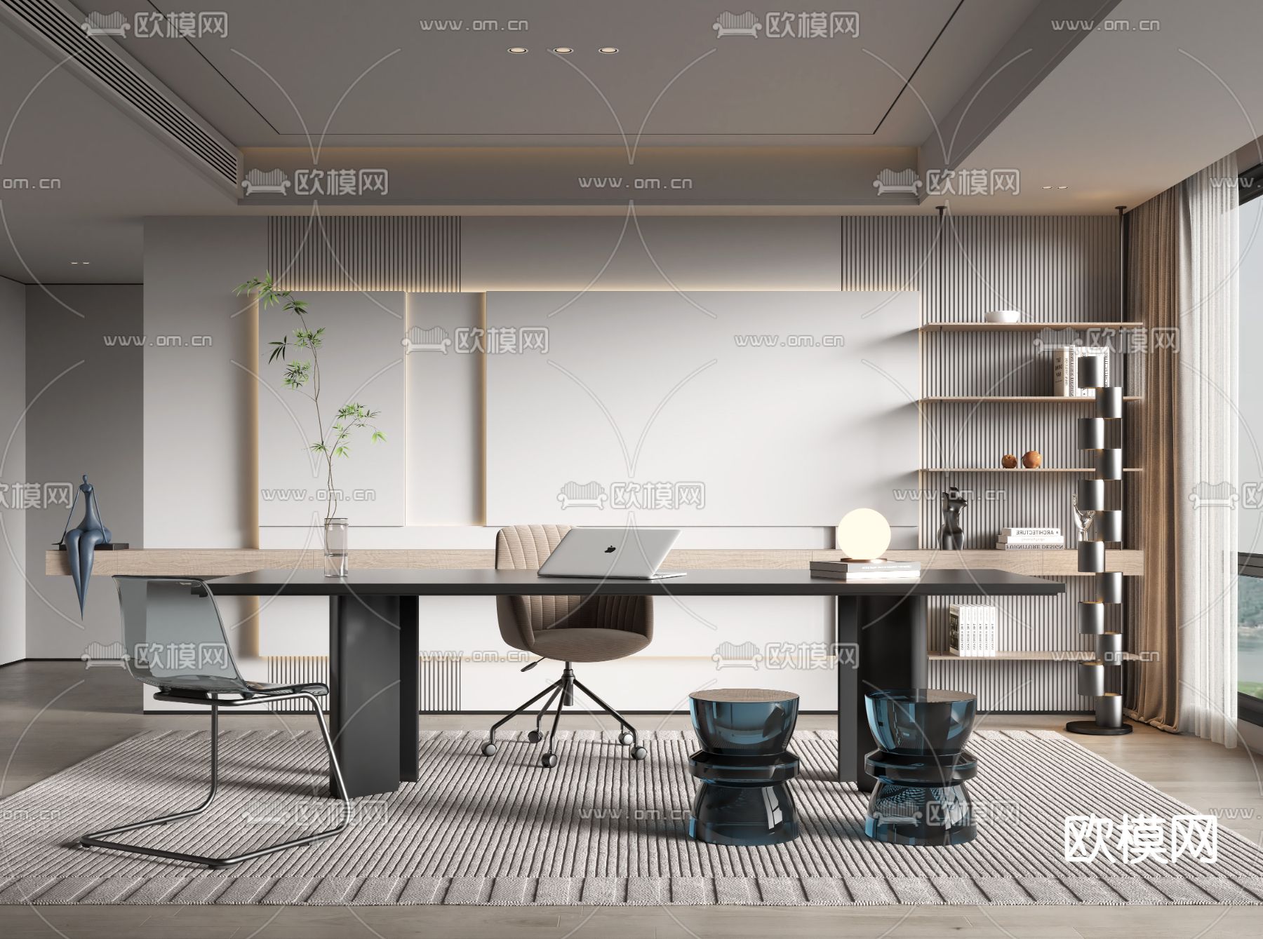 现代书房3d模型下载_ID12212707_3dmax免费模型-欧模网