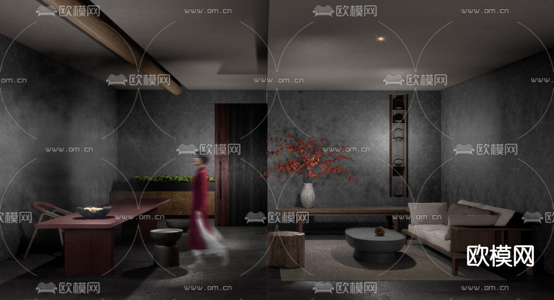 侘寂风民宿前台接待su模型下载（渲染图1）