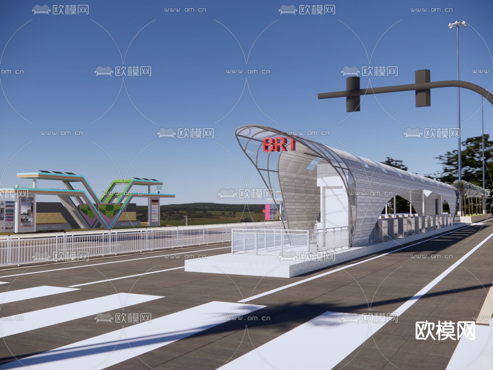 现代交通建筑公交站台su模型下载（渲染图1）
