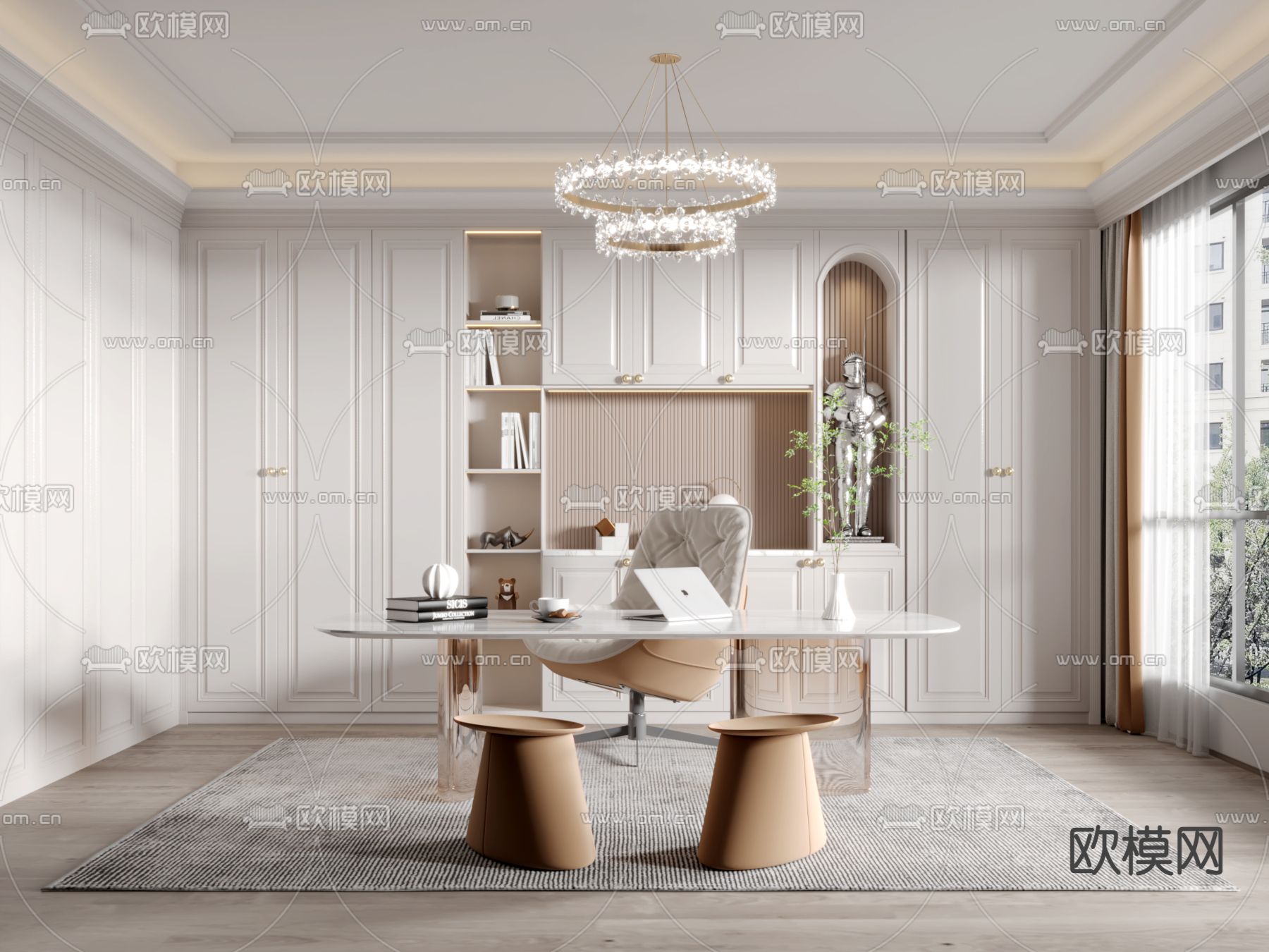 美式书房3d模型下载（渲染图1）