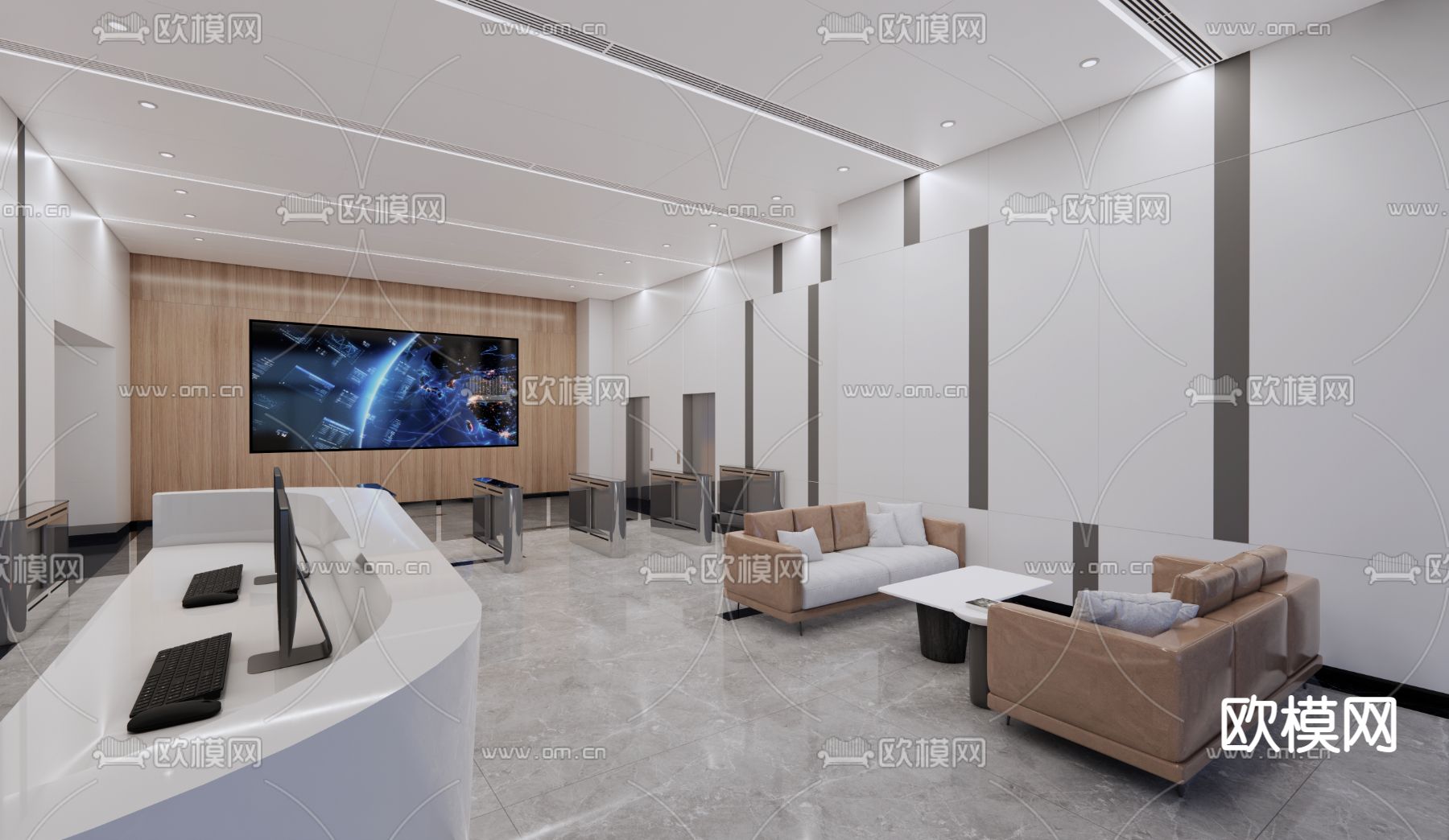 现代办公室前台 接待处su模型下载（渲染图2）