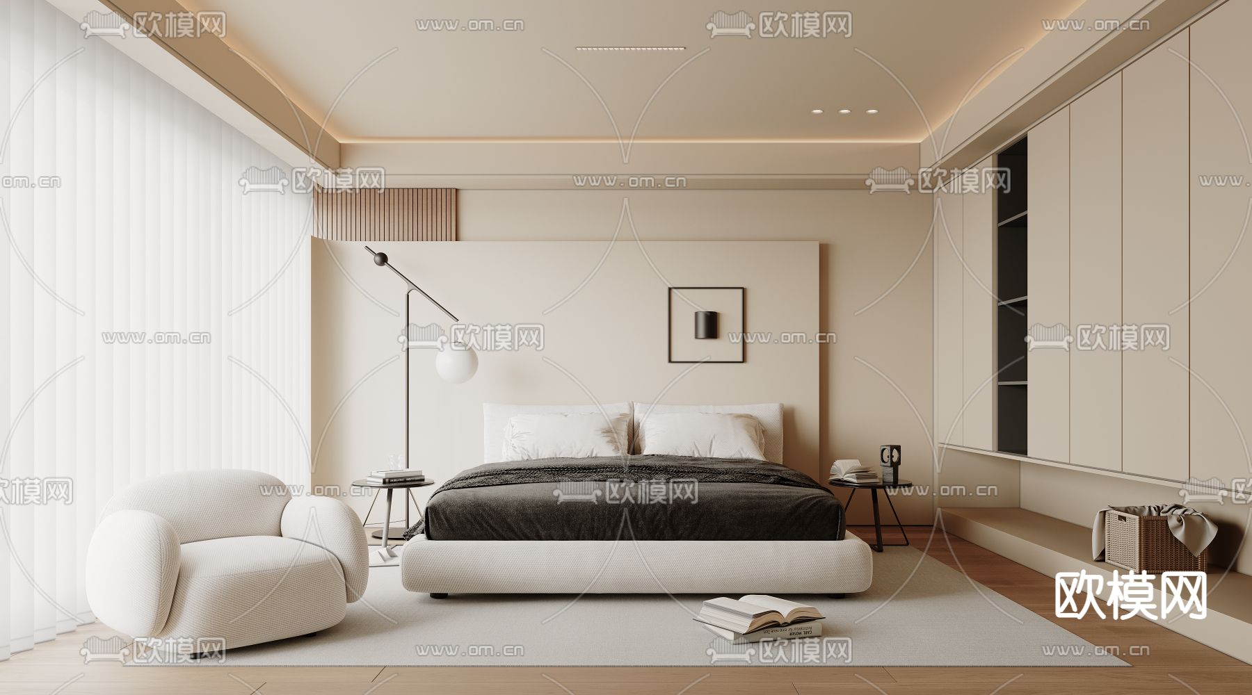 现代卧室 主人房3d模型下载（渲染图1）