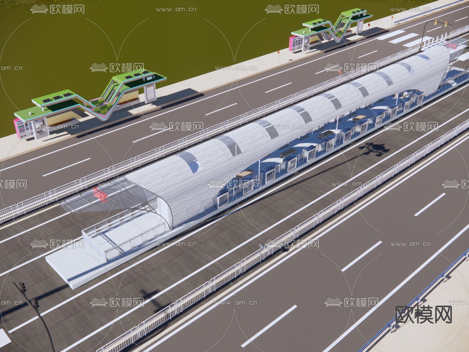 现代交通建筑公交站台su模型下载（渲染图4）