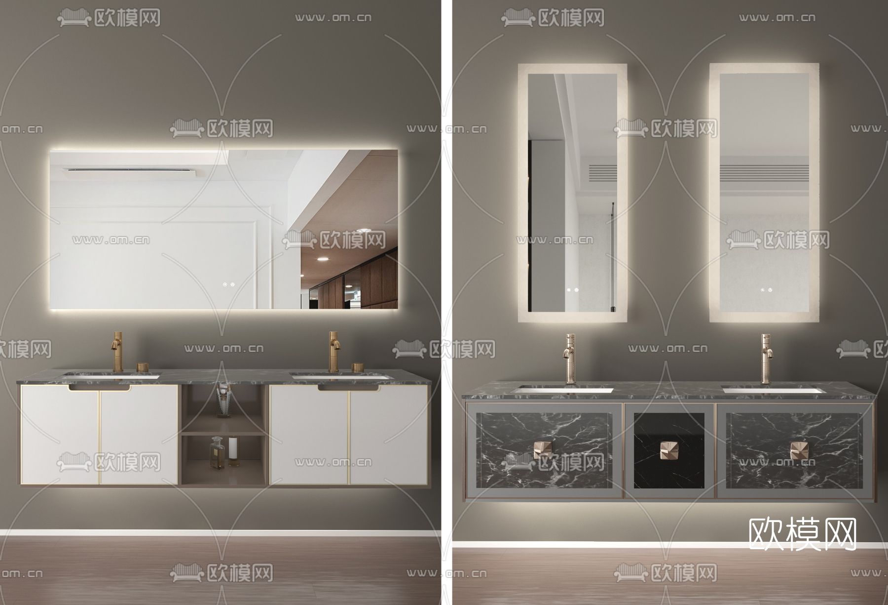 简欧浴室柜 洗手台3d模型下载（渲染图1）