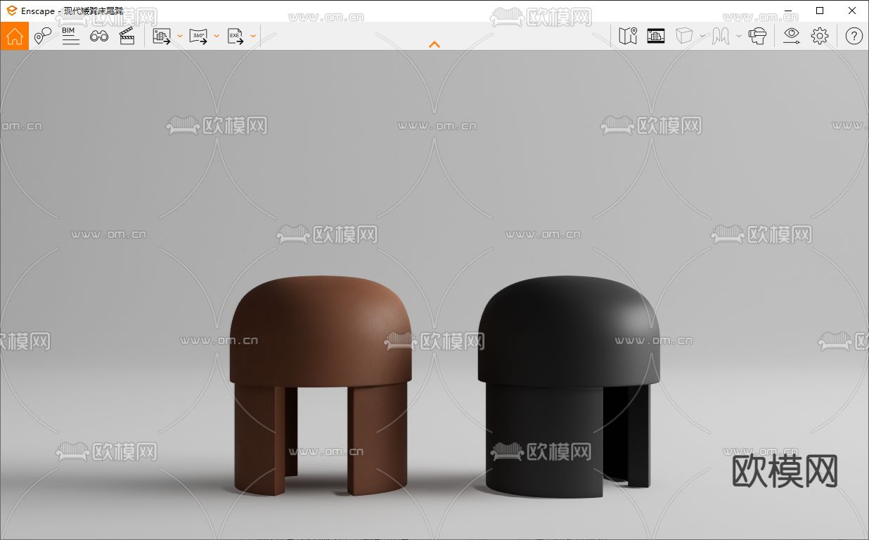 现代矮凳 床尾凳su模型下载（渲染图2）