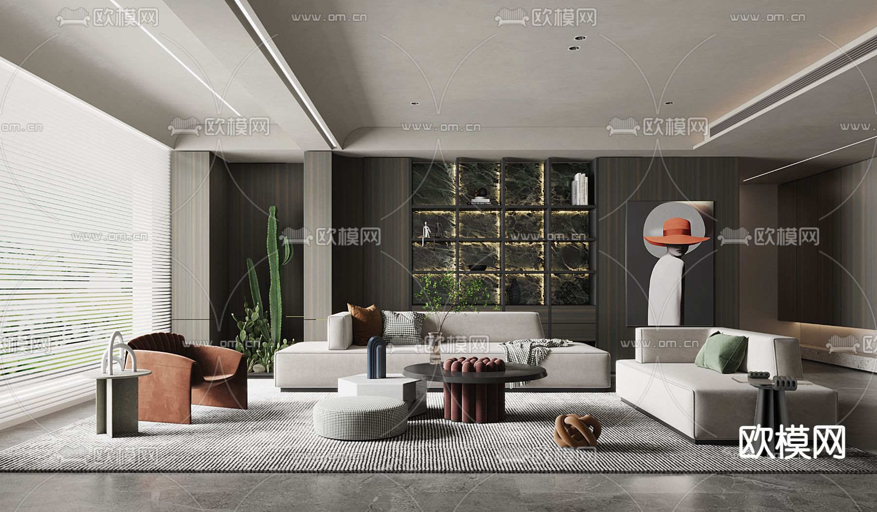 现代客厅3d模型下载