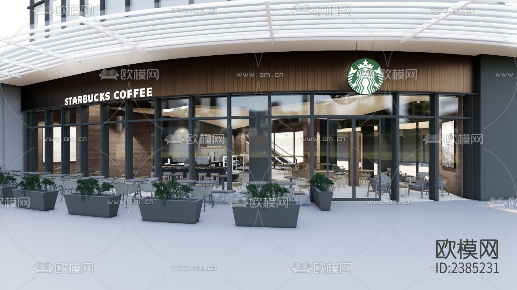 星巴克 咖啡店CAD施工图下载（渲染图2）