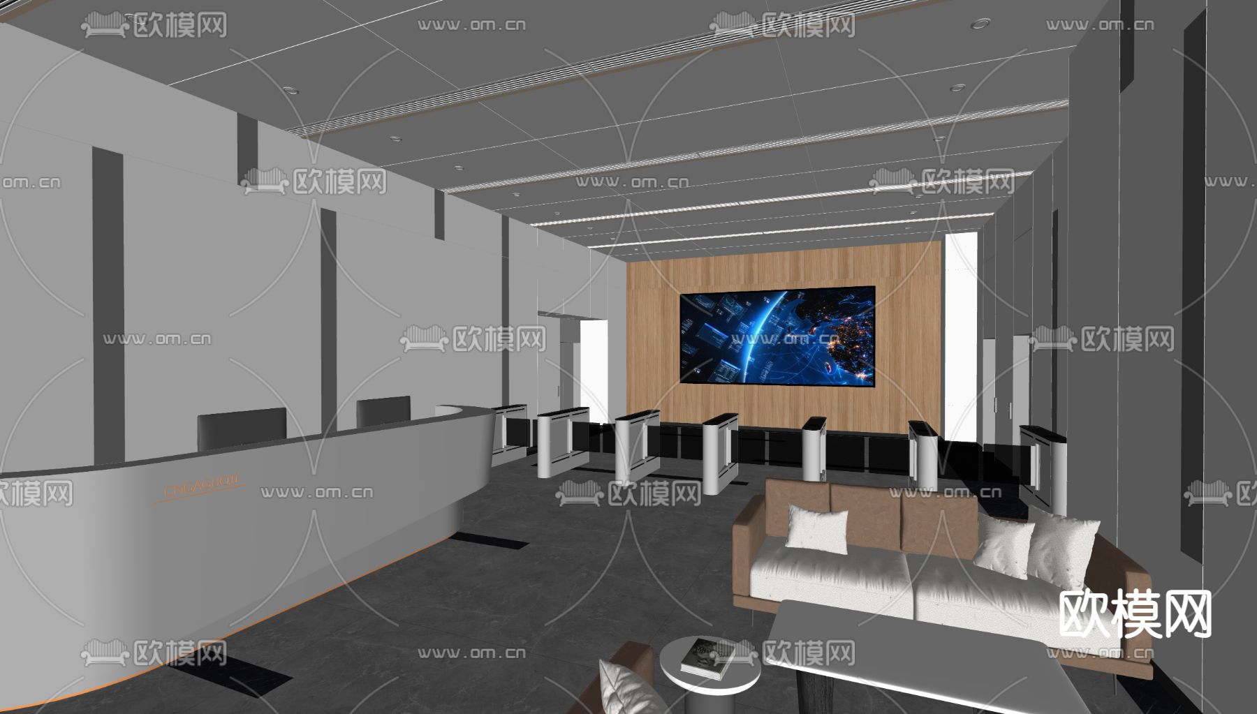 现代办公室前台 接待处su模型下载（渲染图4）