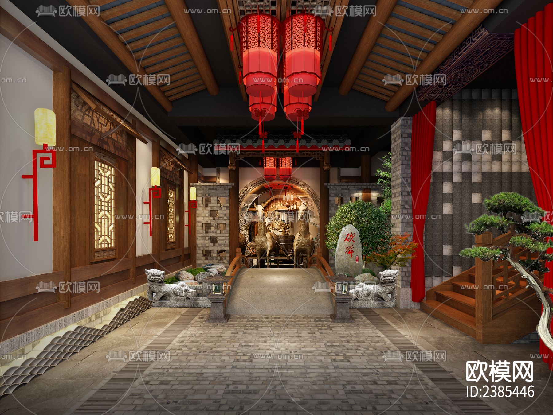 中式 徐州凯爷火锅店擦施工图下载（渲染图2）