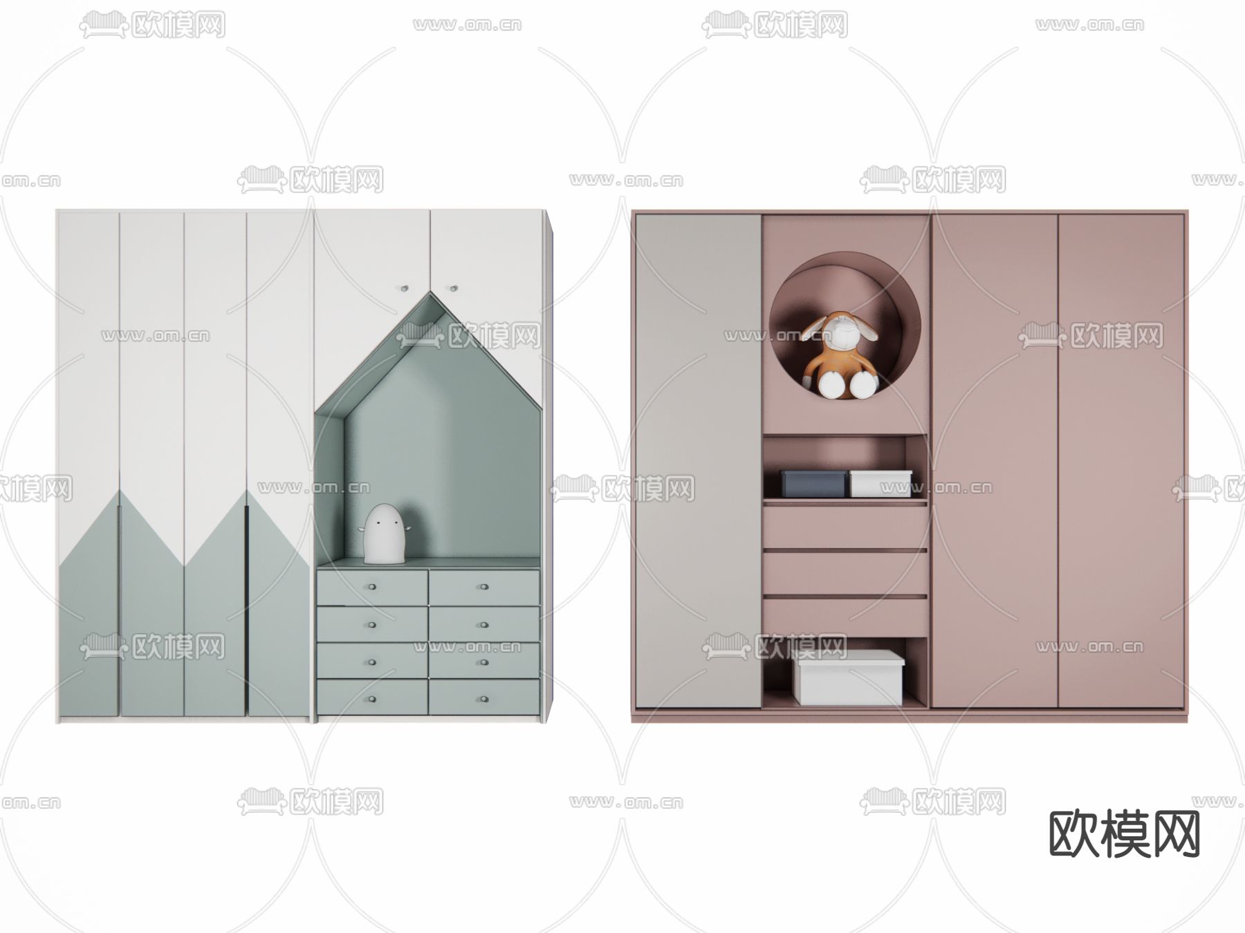 现代儿童衣柜su模型下载（渲染图1）