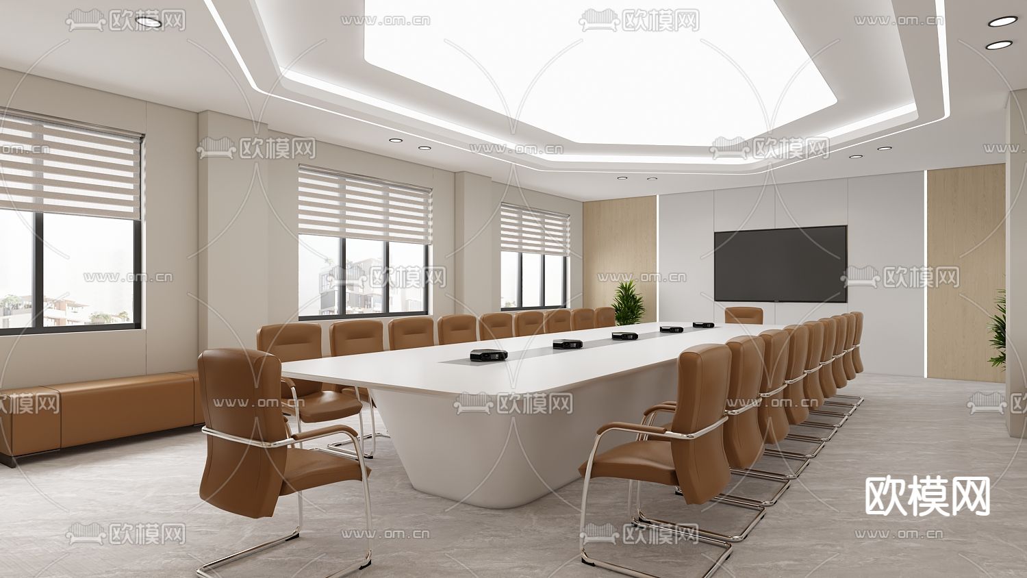 现代会议室 会议厅免费3d模型下载（渲染图2）