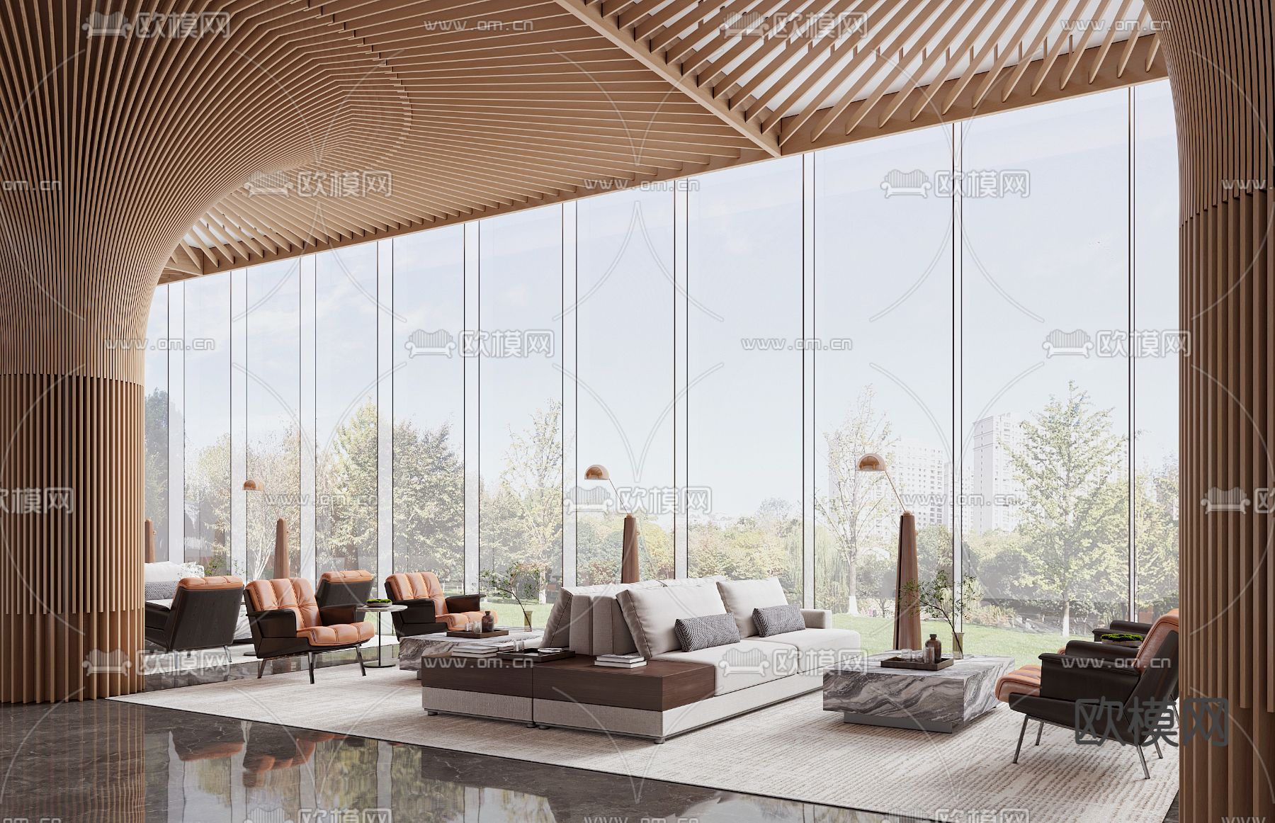 锐度设计 现代售楼处洽谈区3d模型