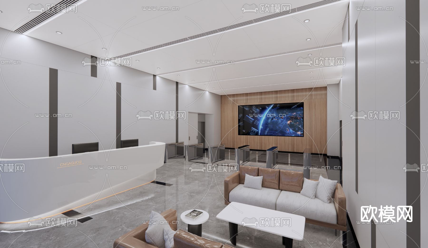 现代办公室前台 接待处su模型下载（渲染图3）