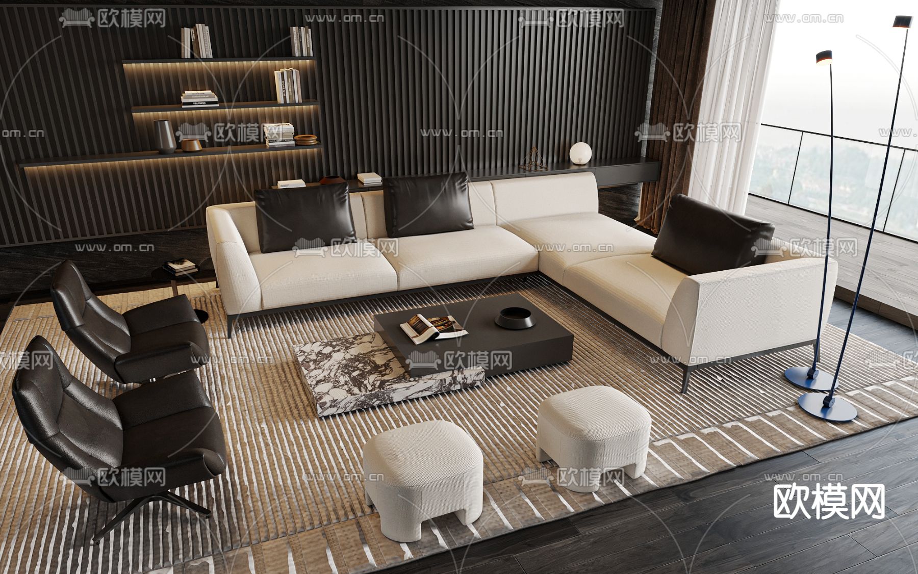 现代转角组合沙发3d模型下载