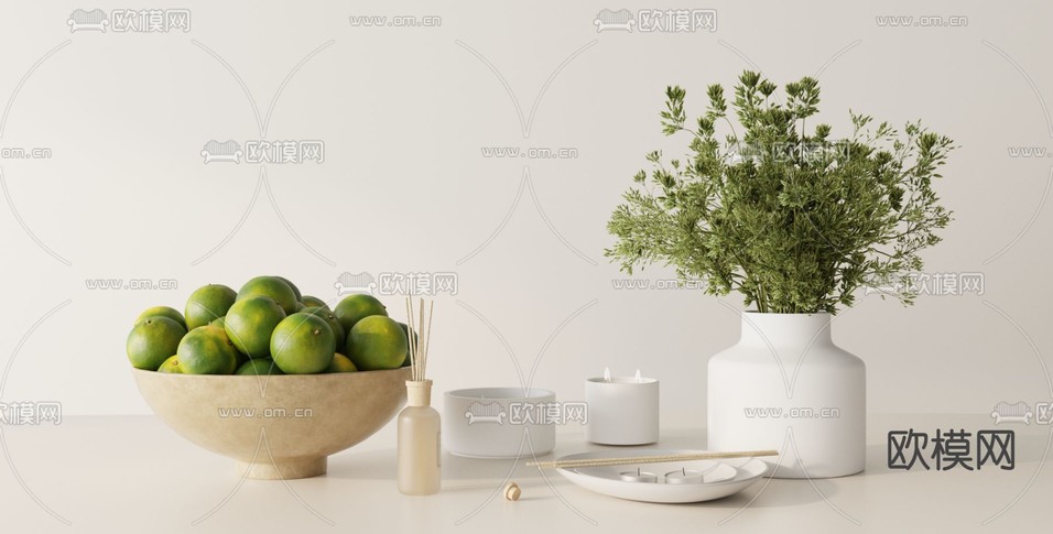 植物香薰青柠果盘 摆件3d模型下载