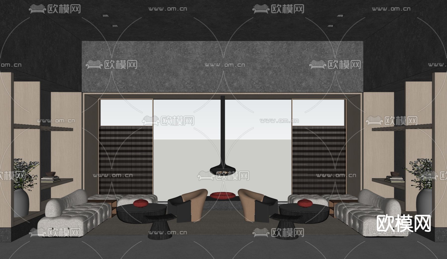 暗黑风售楼部洽谈区su模型下载（渲染图2）
