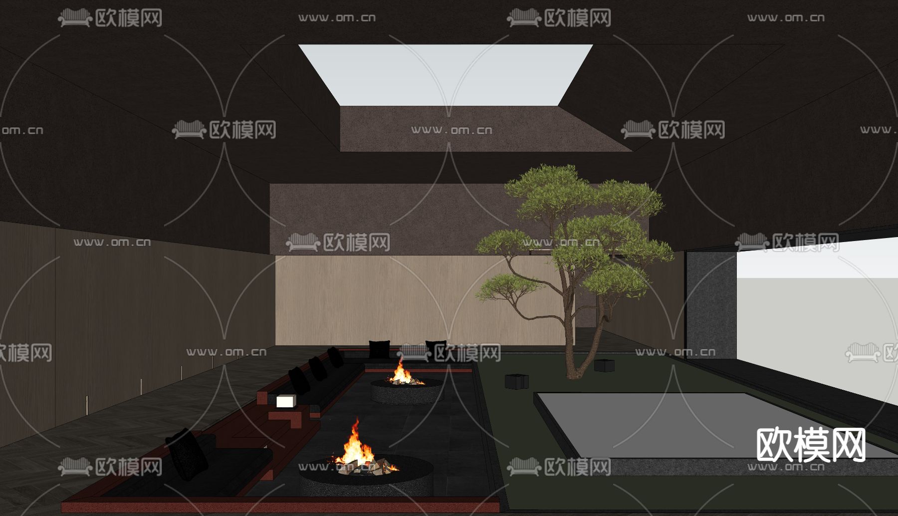 现代酒店中庭休息区su模型下载（渲染图2）
