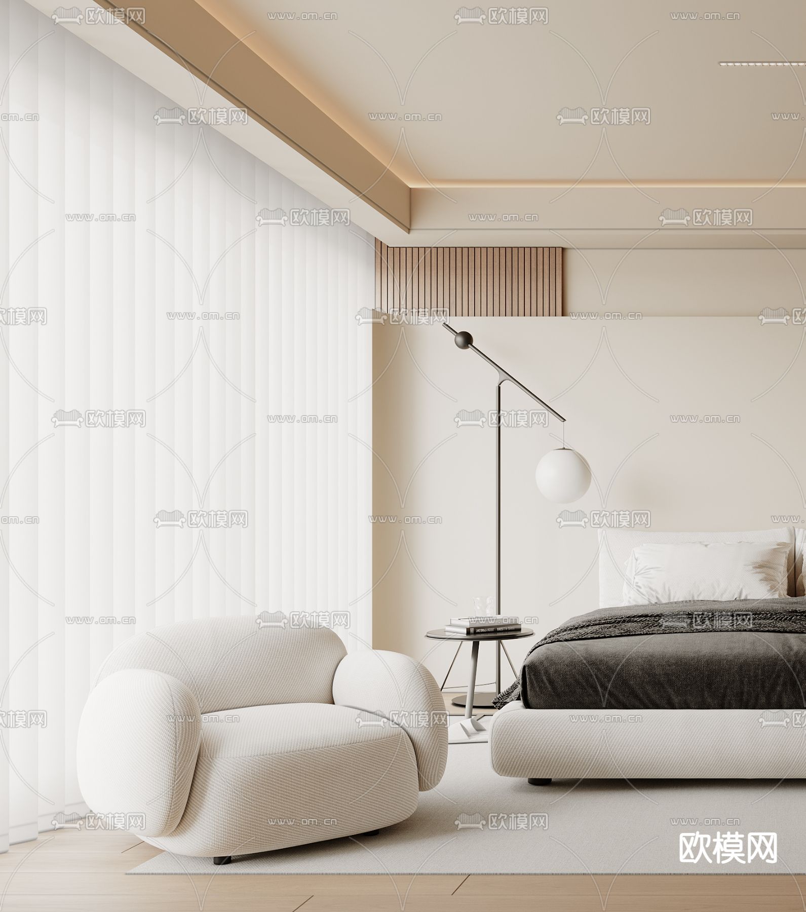 现代卧室 主人房3d模型下载（渲染图2）