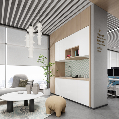  办公室茶水间 休息区su模型 