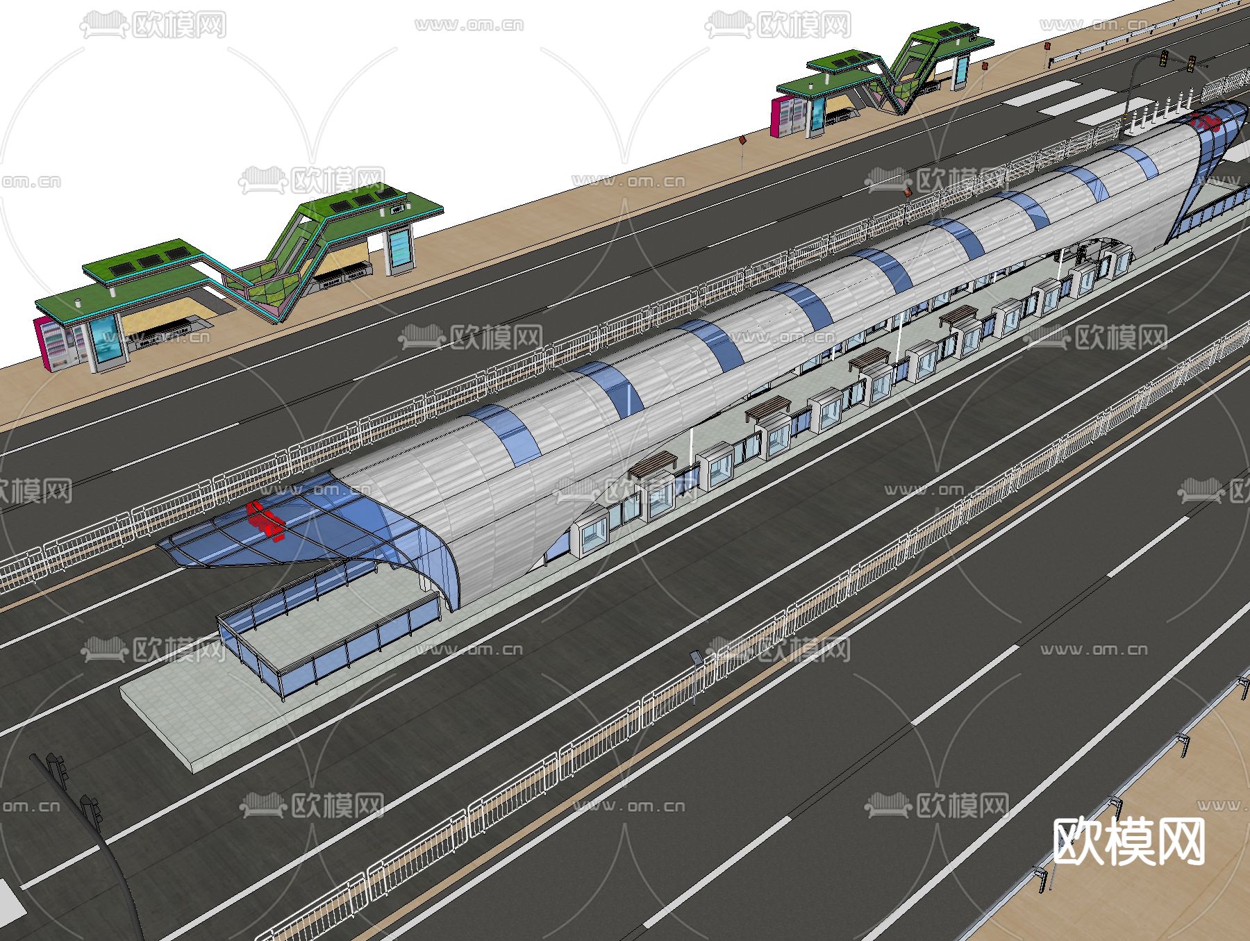 现代交通建筑公交站台su模型下载（渲染图2）