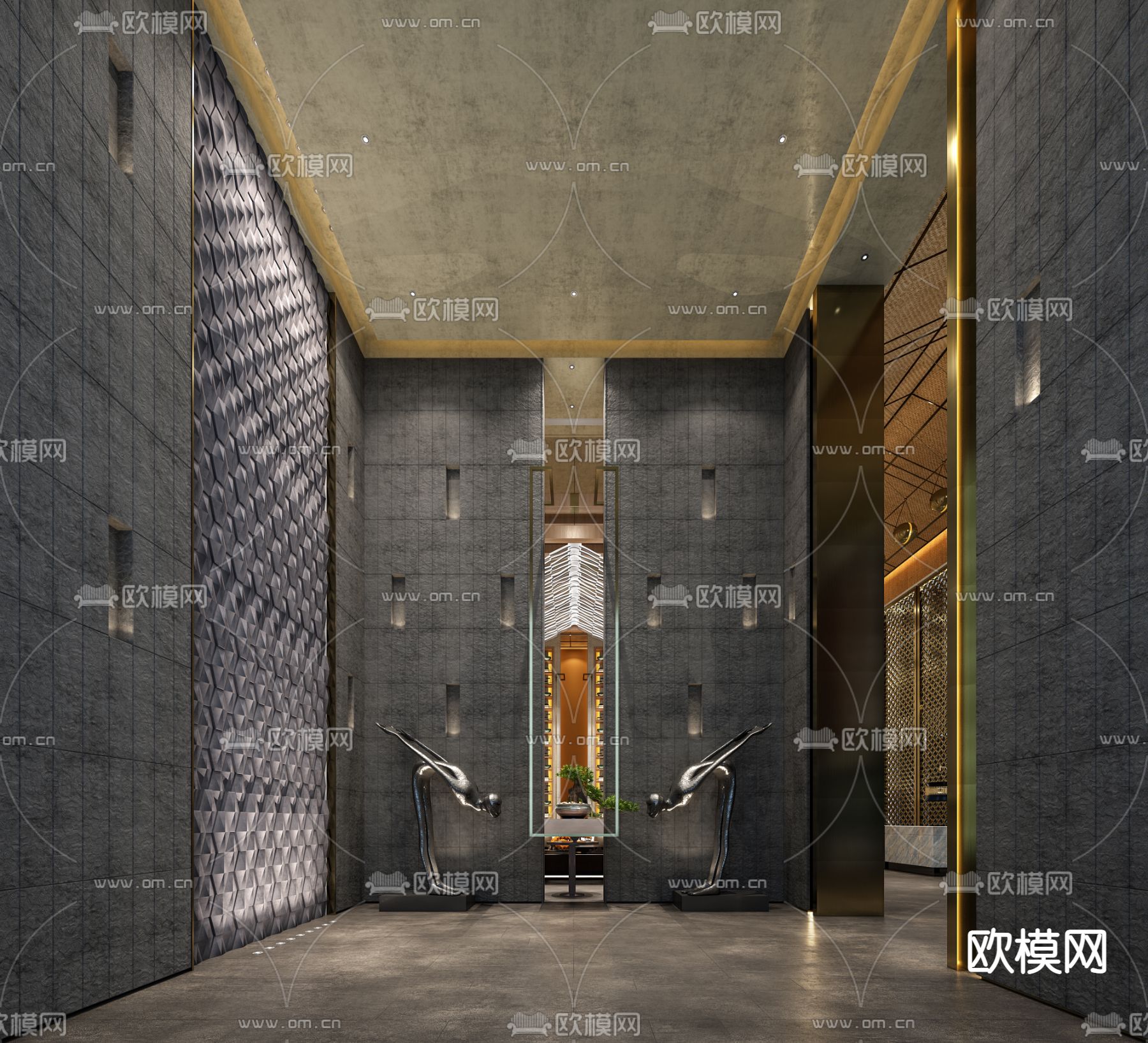 新中式酒店大厅免费3d模型下载（渲染图2）