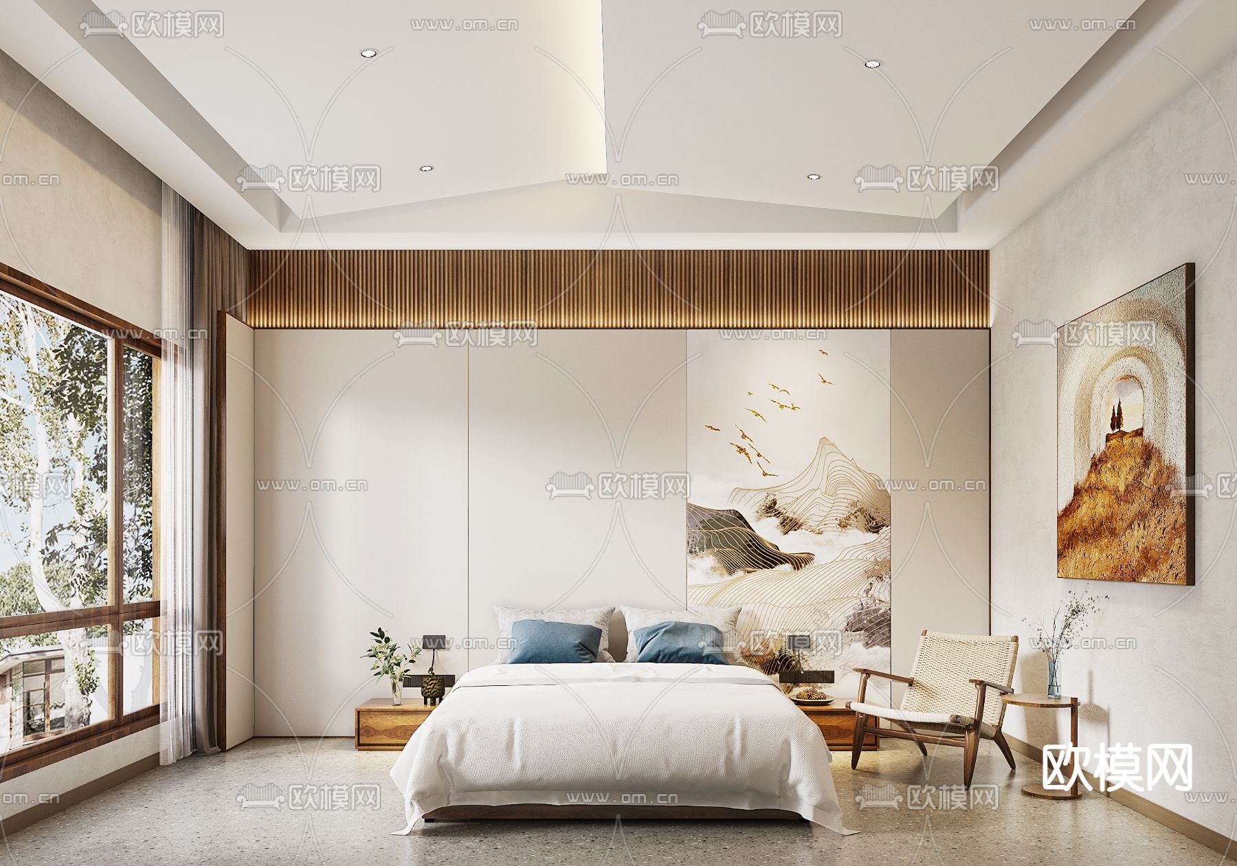 侘寂风民宿客房免费3d模型下载