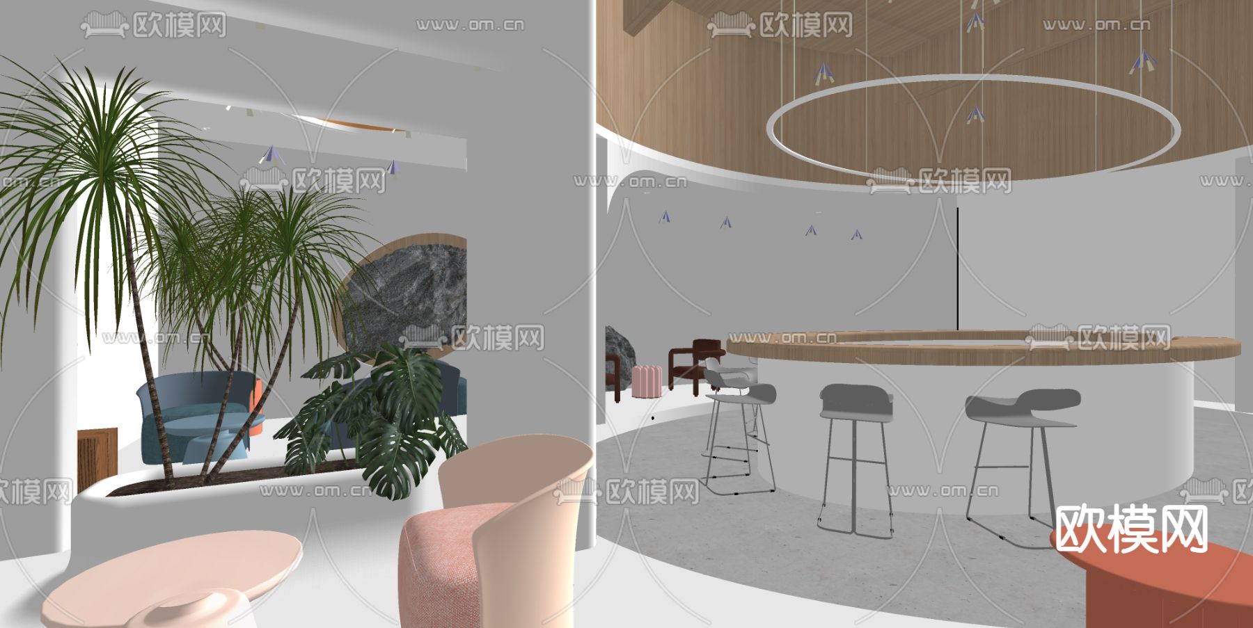 现代奶茶店 网红店su模型下载（渲染图3）