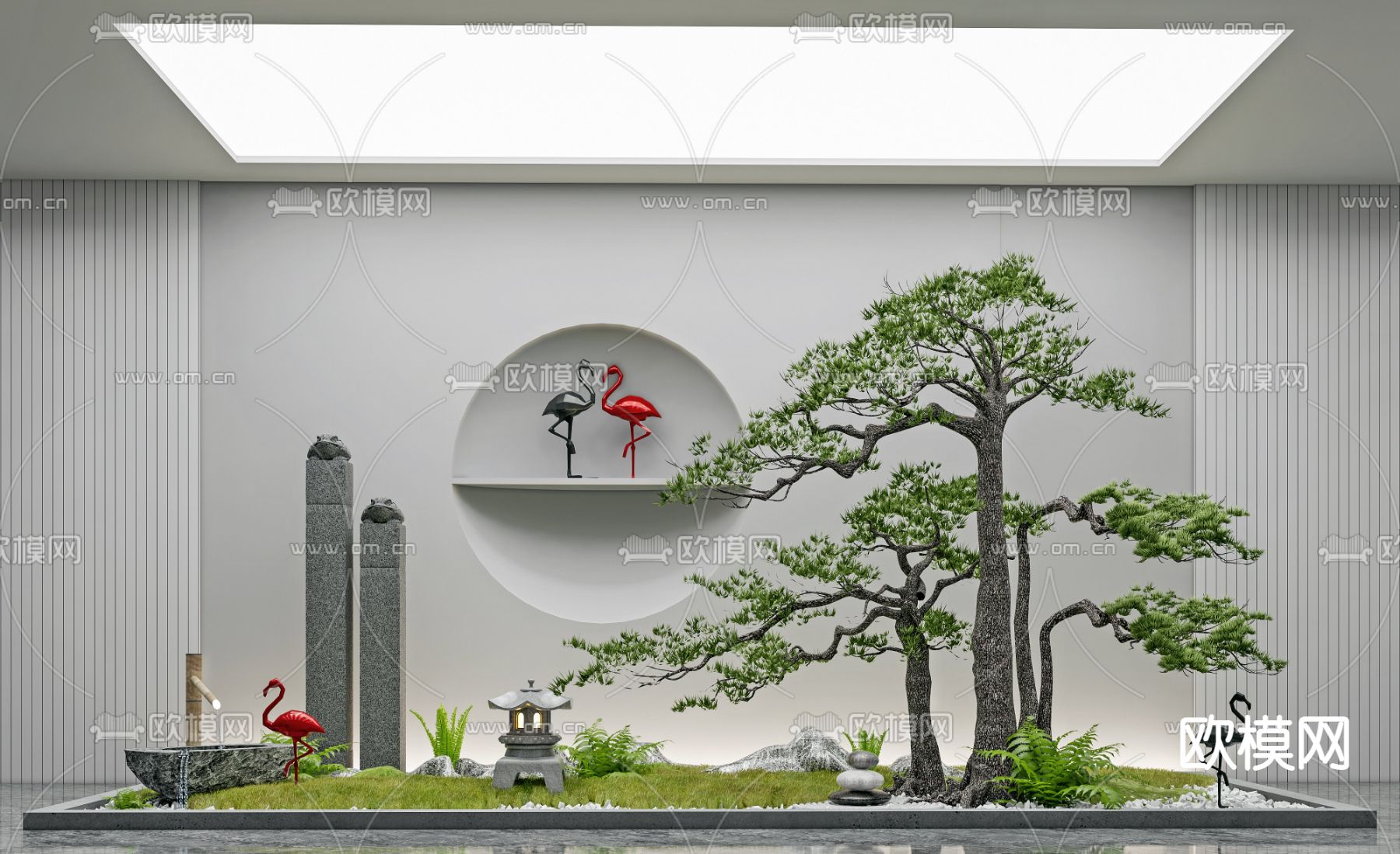 新中式松树庭院小品su模型下载_ID12210539_sketchup模型下载-欧模网