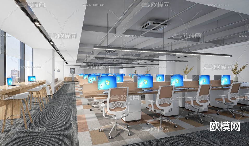 现代办公室 办公区3d模型下载