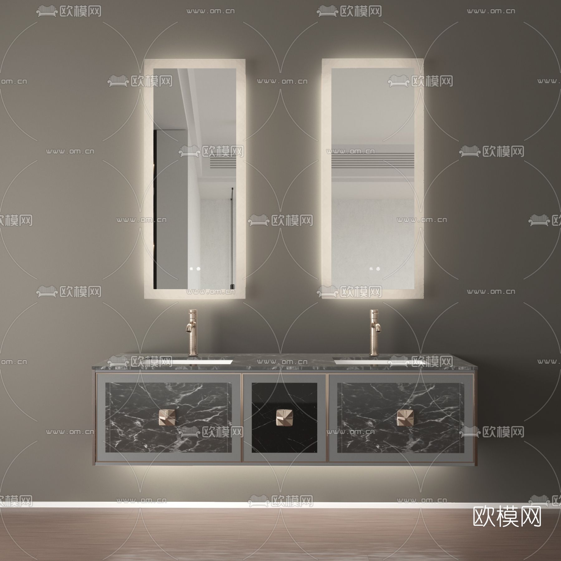 简欧浴室柜 洗手台3d模型下载（渲染图3）