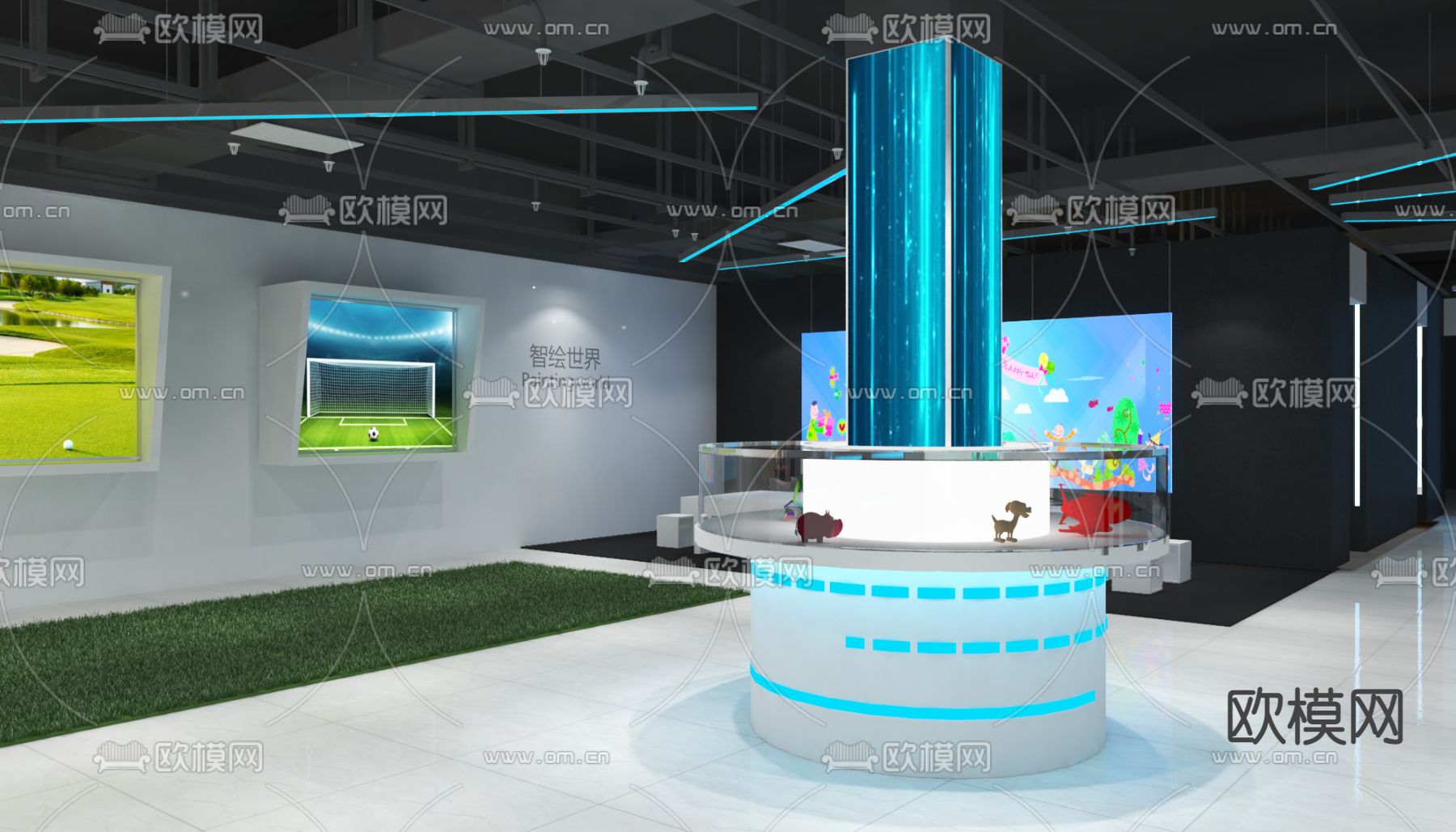 多媒体展厅免费3d模型下载（渲染图3）