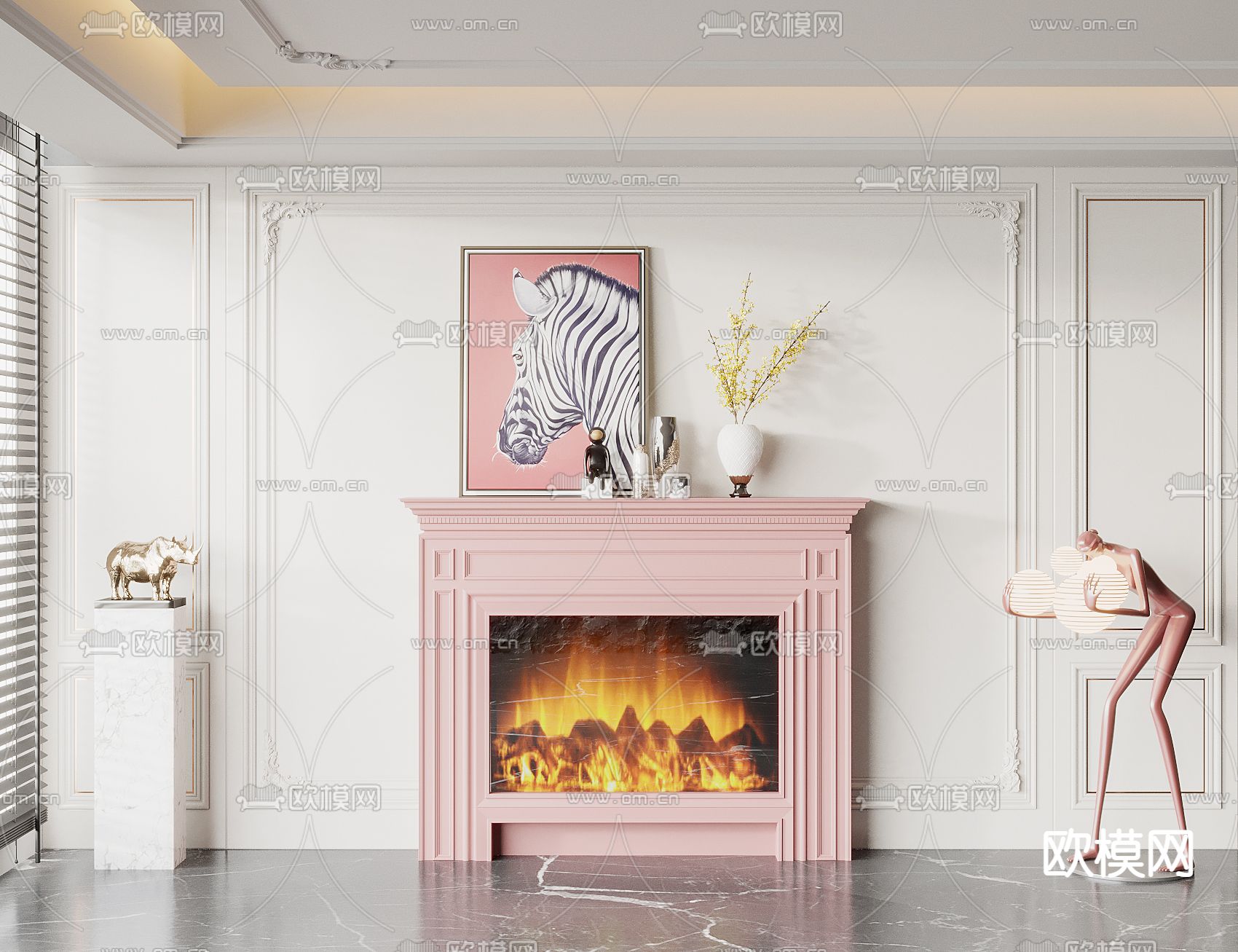 简欧壁炉3d模型下载