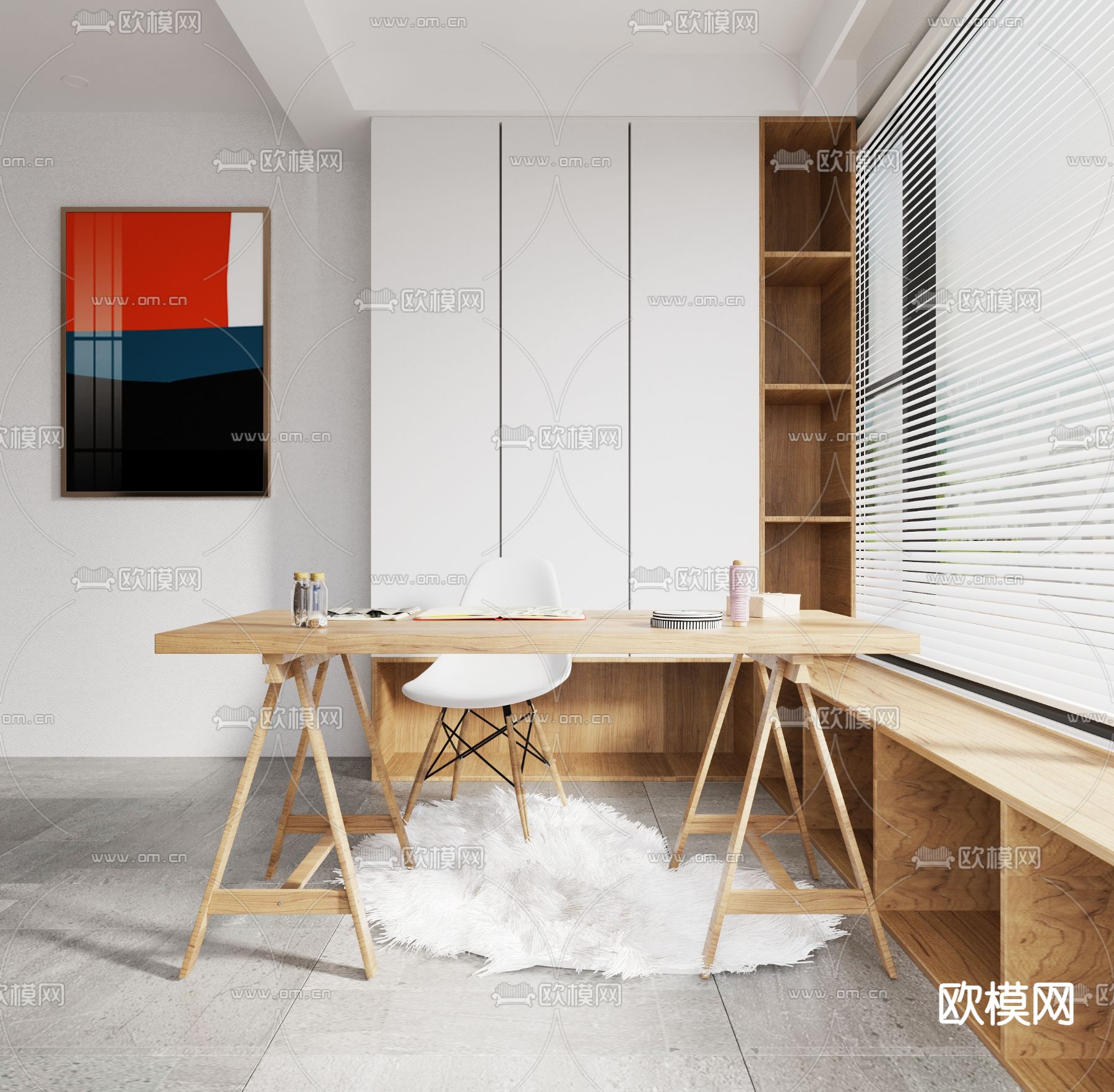 原木书桌椅3d模型下载